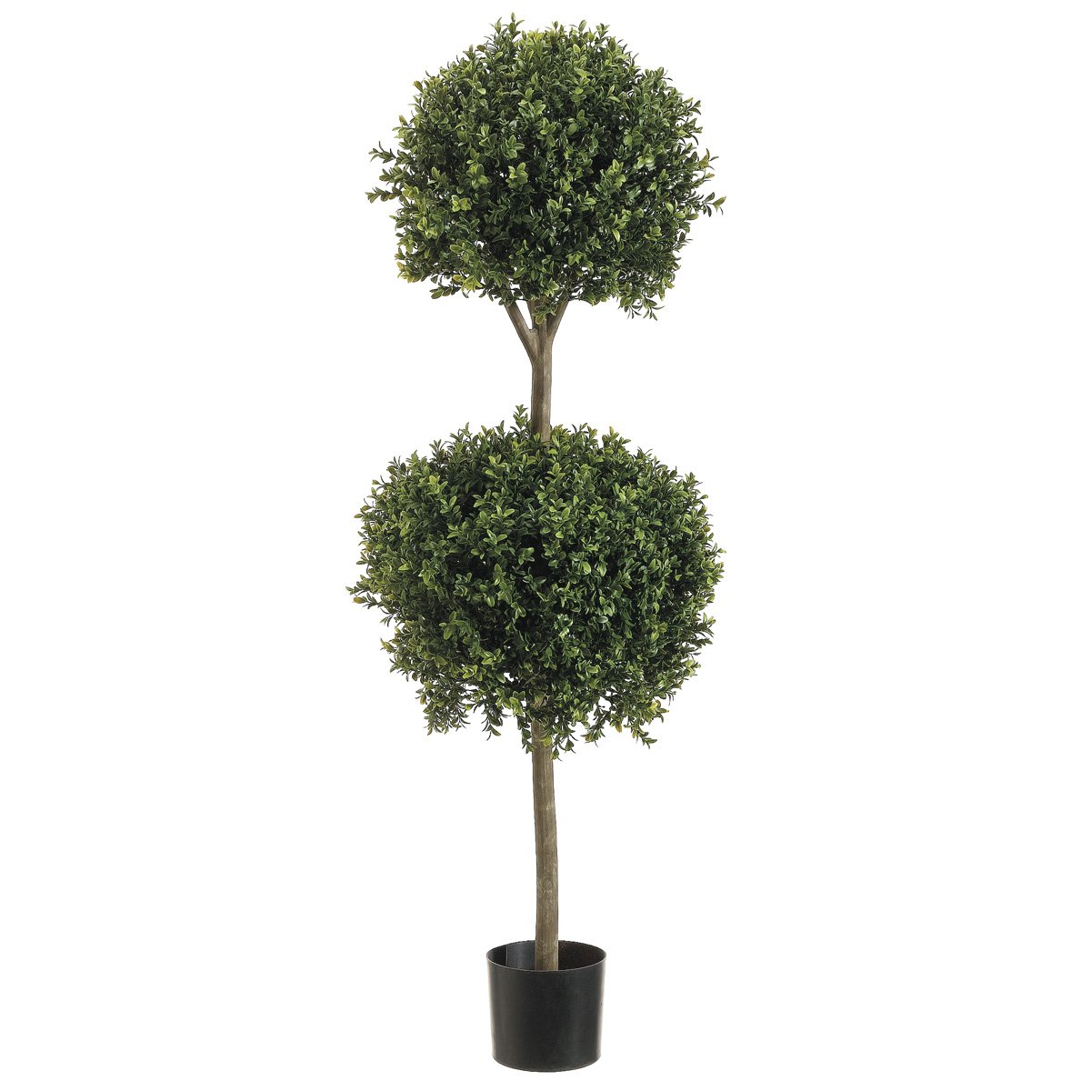 4' Double Ball-Shaped Boxwood Topiary in Plastic Pot - Two-Tone Green Artificial Plant for Home, Office, and Garden Decor