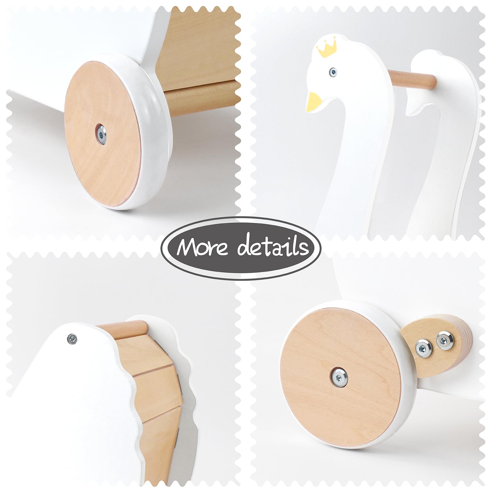 Wooden Doll Stroller for Toddlers - Baby Pram Stroller Toy with Swan Design | Safe Push Walker for Boys & Girls 18+ Months | Perfect for Pretend Play, Outdoor Walks & Nursery Decor