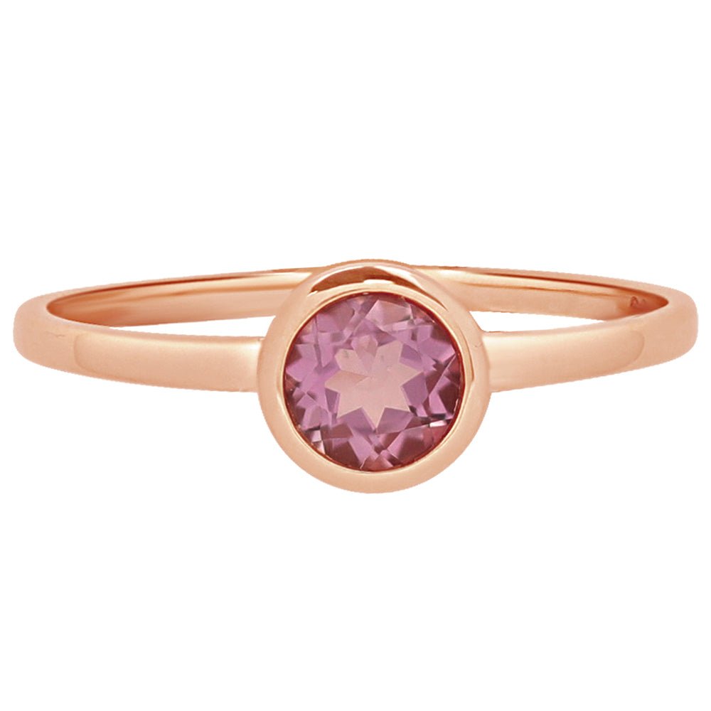 14K Rose Gold Amethyst Cocktail Ring - Dainty Bezel Set Purple Gemstone Jewelry for Women, Perfect for Evening Parties & Special Occasions