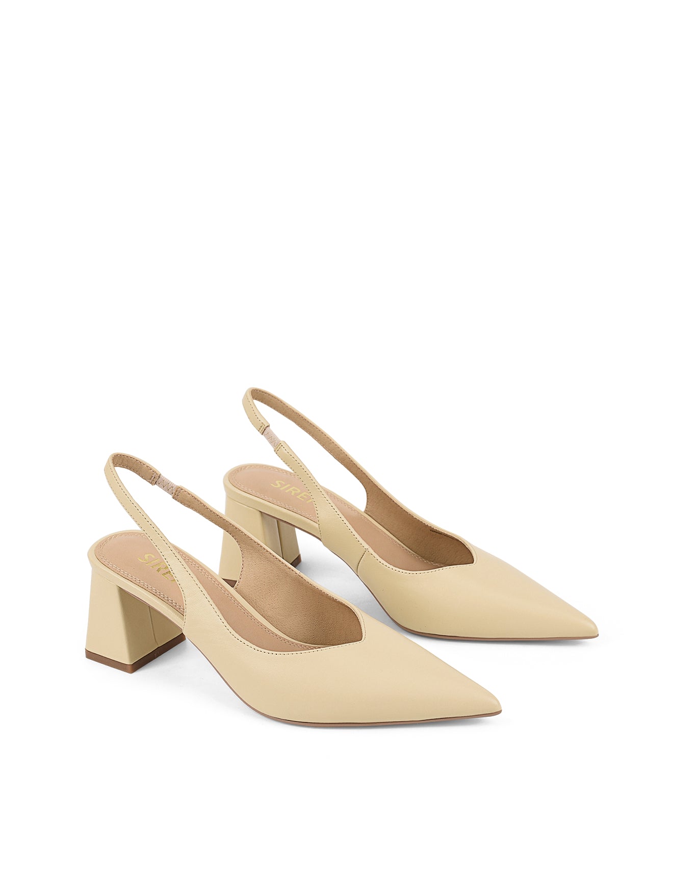 Yankee Slingback Block Heel Sandals - Custard Yellow Genuine Leather Women's Shoes for Summer, Weddings & Office Wear