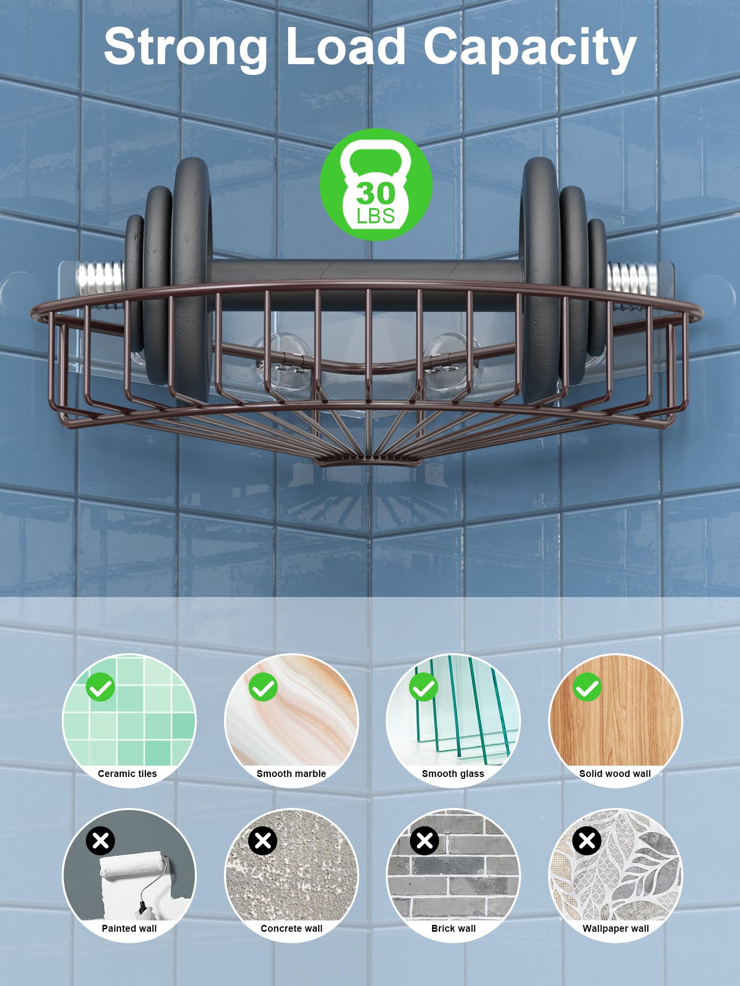 SMARTAKE 2-Pack Stainless Steel Corner Shower Caddy - SUS304 Wall Mounted Bathroom Shelf with Adhesive - Space Saving Storage Organizer for Shower, Toilet, Dorm & Kitchen (Bronze) - Perfect for Small Bathrooms & Tight Spaces