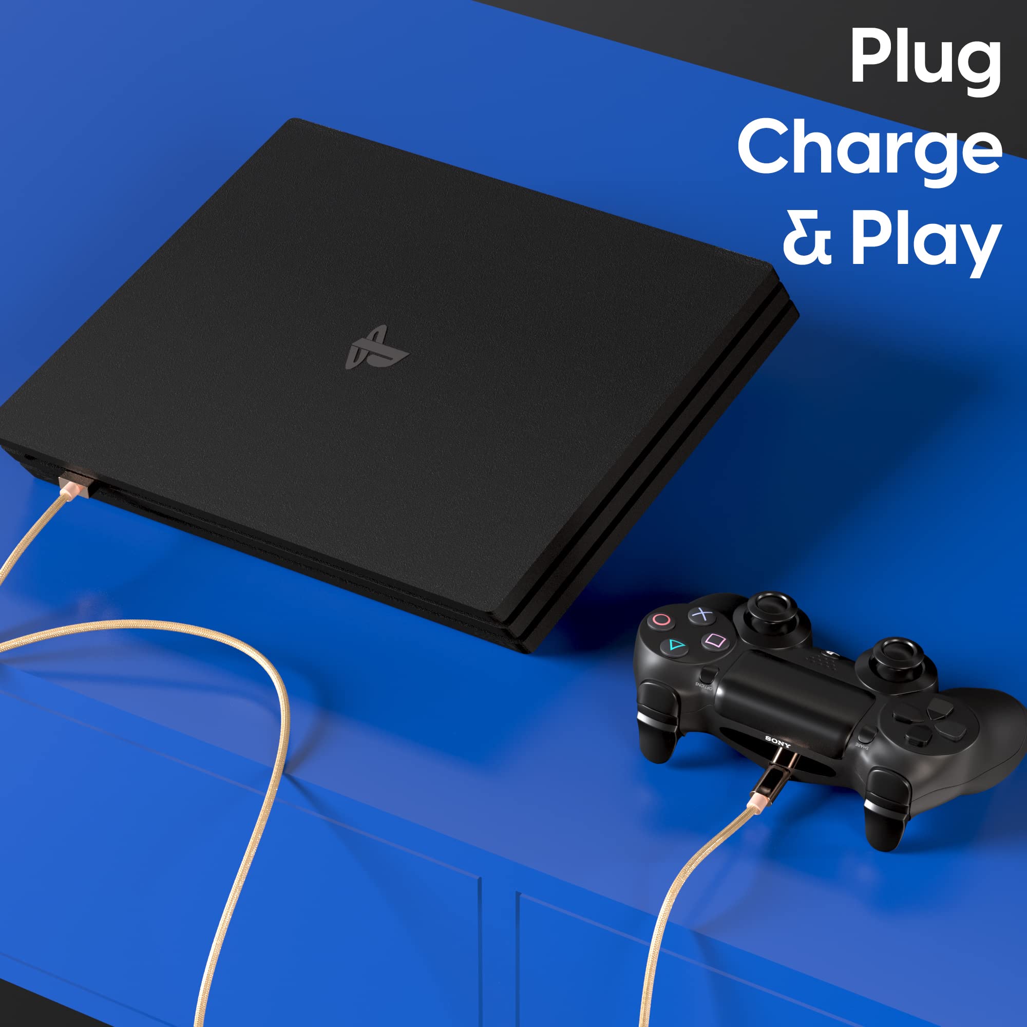 TalkWorks 6ft Nylon Braided Micro USB Charging Cable - Fast Charger Cord for PS4 Controller, Durable & Heavy Duty (Gold, 2-Pack) | Perfect for Gaming Sessions & Long Playtime