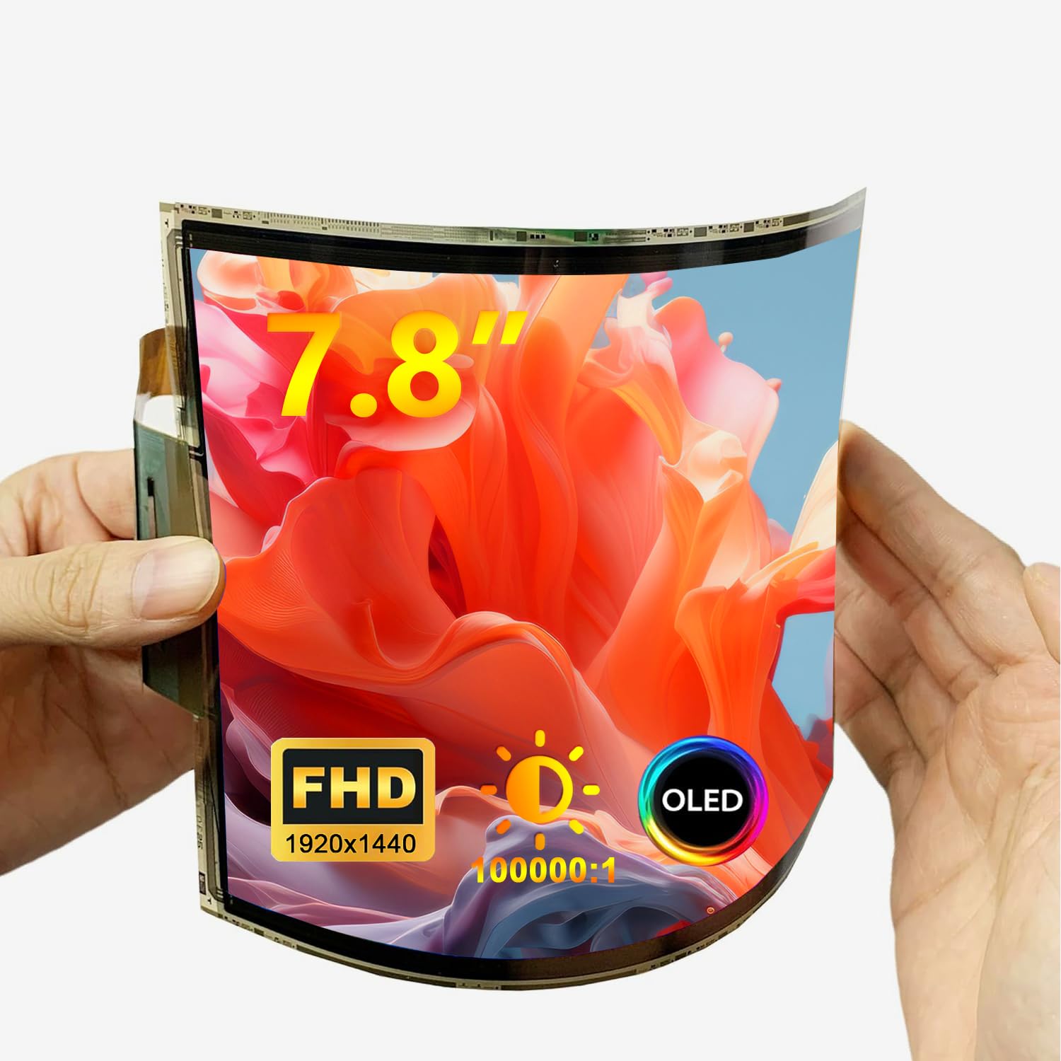 7.8 Inch Flexible AMOLED Display - FHD 1920x1440 Curved Bendable Screen with HDMI Driver Board | DIY Prototype OLED Monitor Kit (No Enclosure) | Compatible with Windows, Mac, Linux | Perfect for Wearable Tech, Smart Devices & Interactive Displays