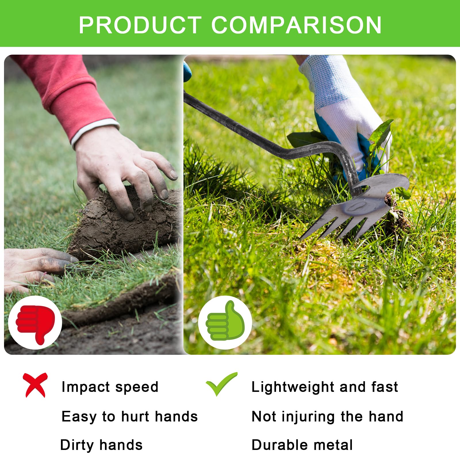 4-Tine Stainless Steel Hand Weeder Tool - Dual Purpose Garden & Yard Weed Puller for Efficient Weed Removal - Perfect for Lawn Care, Flower Beds, and Vegetable Gardens