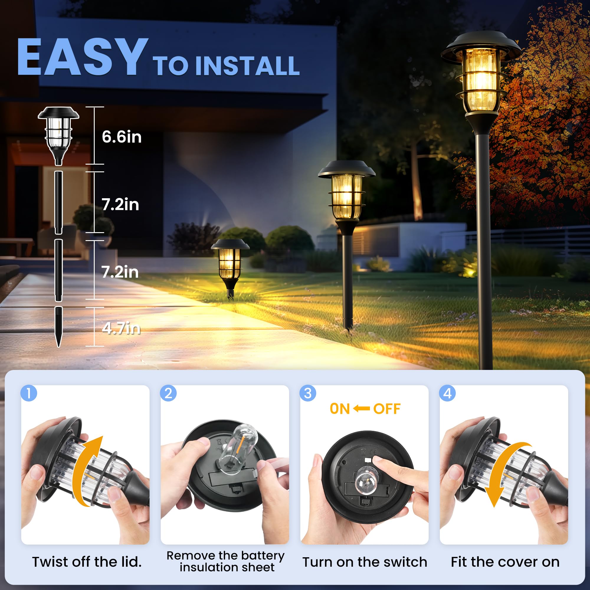 GIGALUMI 6 Pack Solar Pathway Lights Outdoor Waterproof - Bright Solar Garden Lights for Yard, Walkway, Driveway - Solar Powered Landscape Lighting for Garden, Patio, Lawn Decoration (Ideal for Outdoor Evening Ambiance)