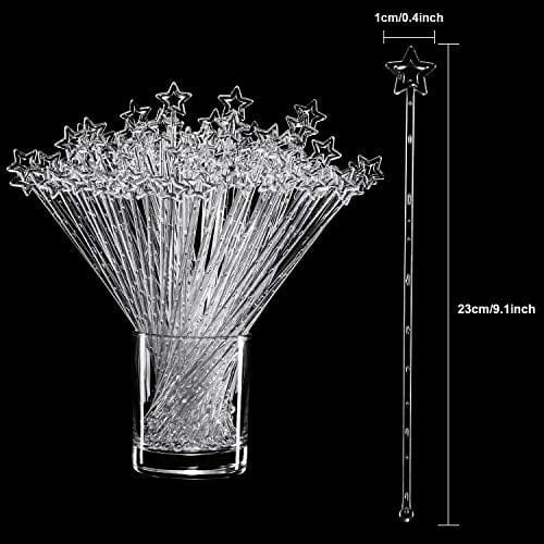 100-Pack 9.1 Inch Clear Plastic Star Top Swizzle Sticks - Disposable Crystal Cocktail Stirrers for Drinks, Parties, and Bar Decorations