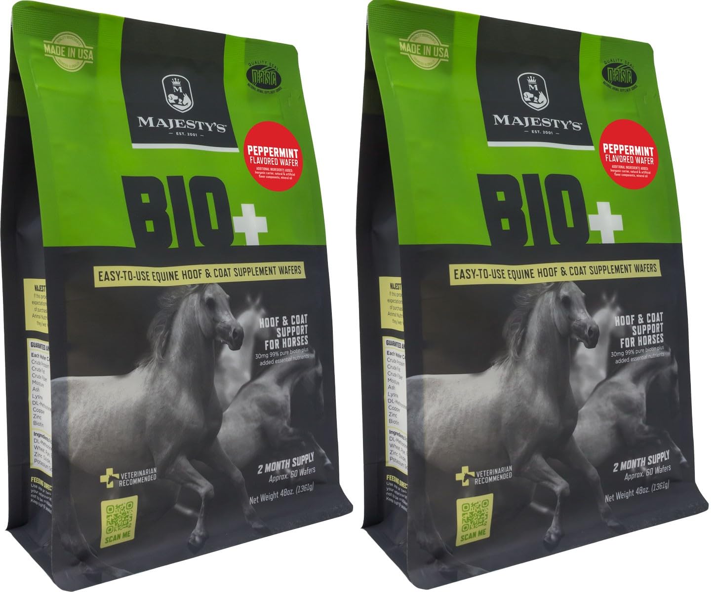 Majesty's Peppermint Flavored Biotin Wafers for Horses - Premium Equine Hoof & Coat Supplement with Copper, Zinc, Lysine & Methionine - Supports Healthy Hoof Growth & Shiny Coat - Ideal for Show Horses, Racehorses & Daily Equine Care