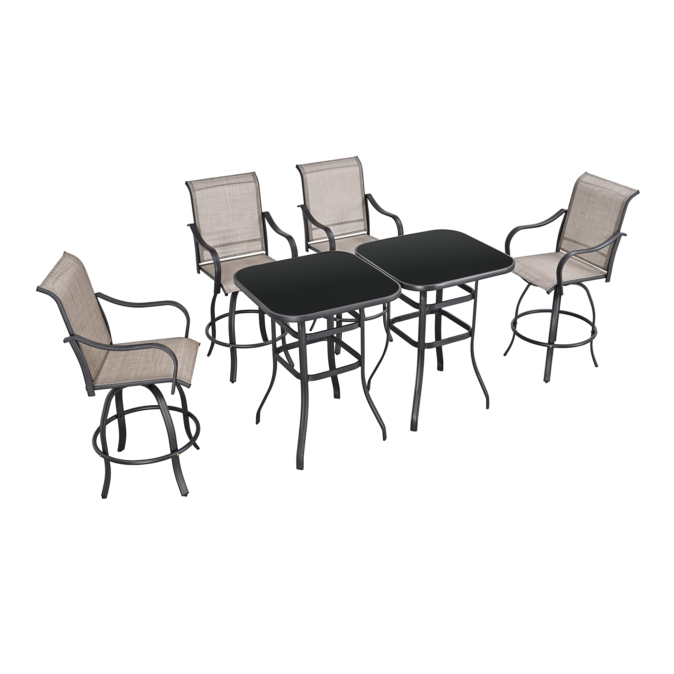 6-Piece Patio Dining Set with Swivel Bar Stools & Tempered Glass Table - Outdoor Metal Bistro Furniture for Yard, Garden, Deck or Poolside (Taupe) - Perfect for Entertaining, BBQs & Relaxing Outdoors