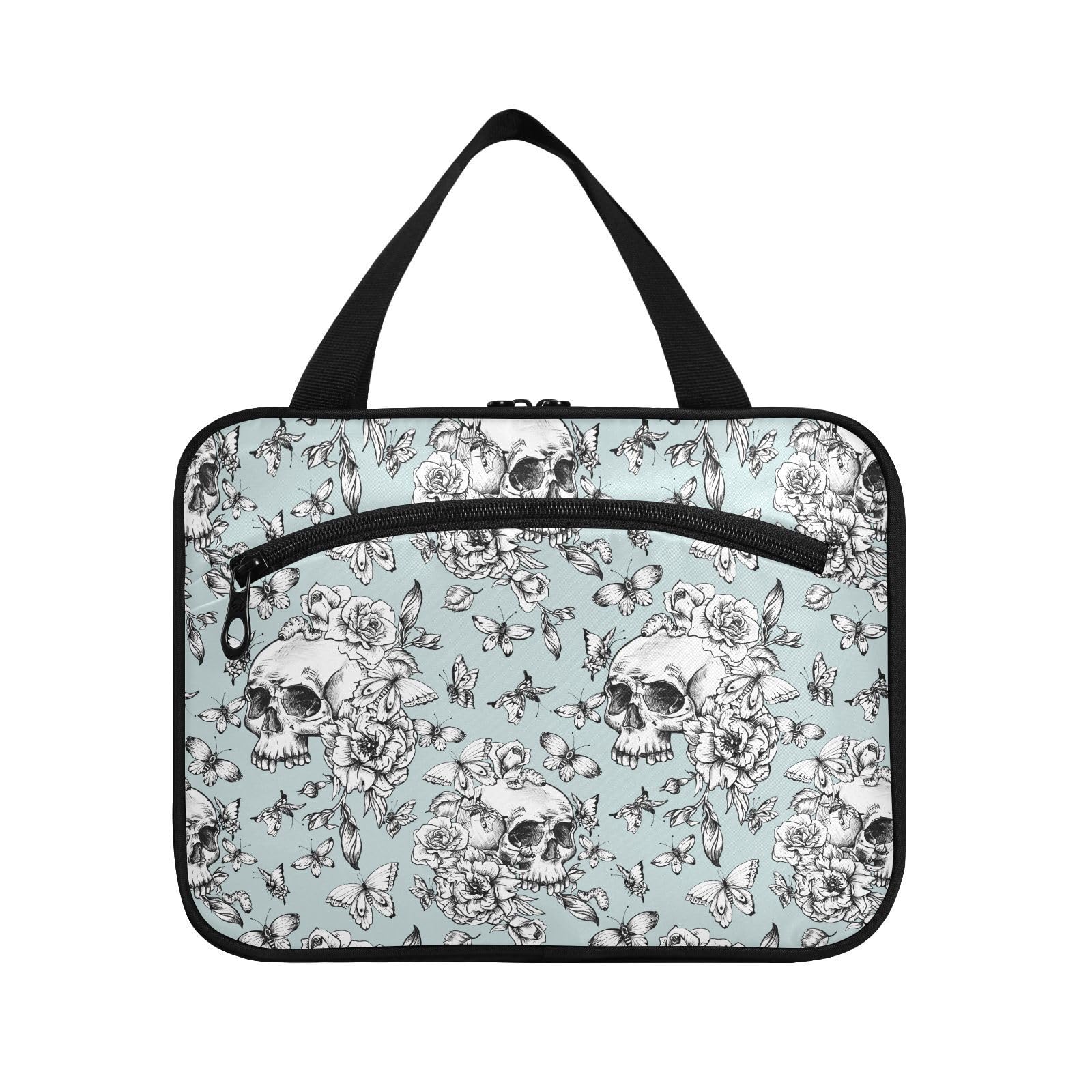 Gothic Vintage Skull Toiletry Bag for Women - Waterproof Hanging Travel Cosmetic Organizer with Clear Pockets - Perfect for Makeup, Bathroom Essentials & Camping Trips