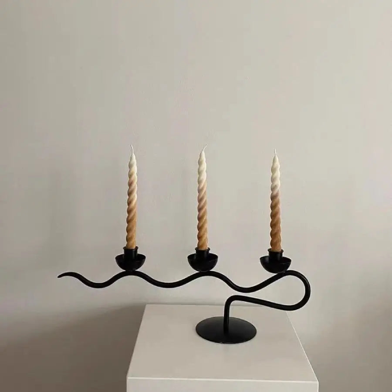 Deco Wave Iron Candle Holder - Elegant Rustic Home Decor for Tabletop, Wedding Centerpiece, Fireplace Mantel & Outdoor Patio Lighting