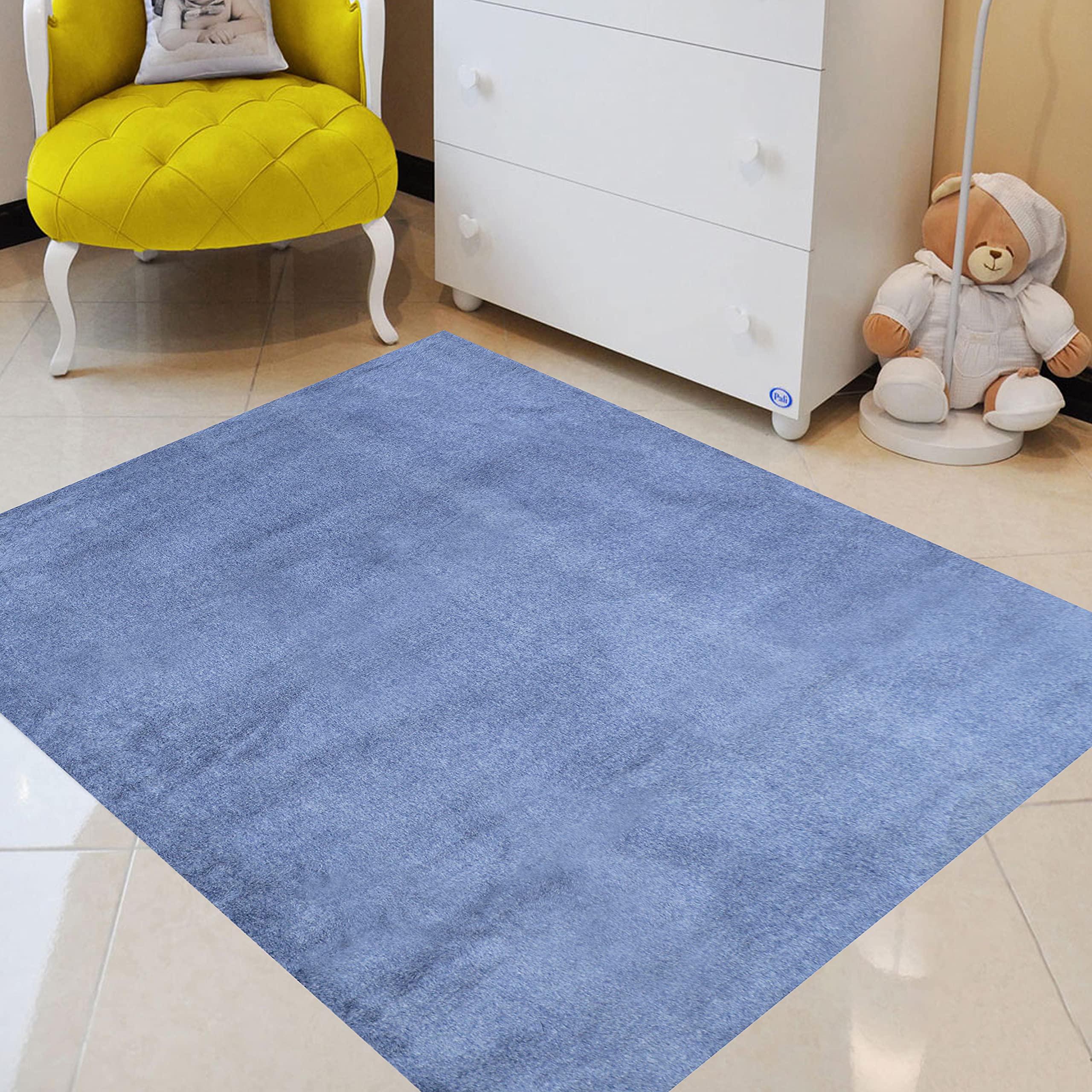 Luxury Faux Fur Shaggy Area Rug 5' x 7' - Soft Plush Non-Slip Carpet for Living Room, Nursery & Kids Room - Modern Home Decor in Denim Blue - Perfect for Cozy Floor Seating & Stylish Interior Design