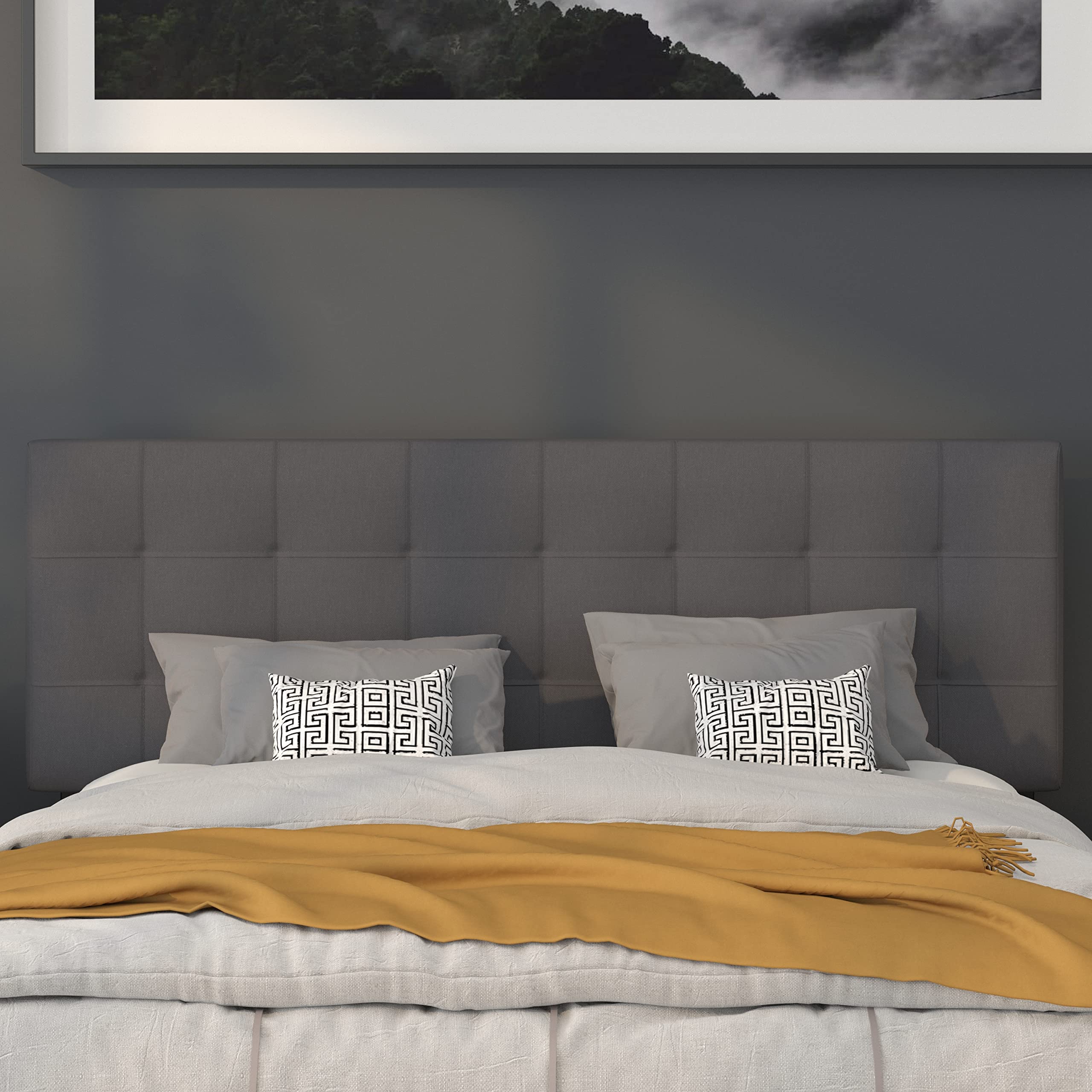 Flash Furniture Bedford Tufted Upholstered Queen Size Headboard - Dark Gray Fabric Upholstered Bed Frame Headboard for Master Bedroom, Guest Room & Home Decor