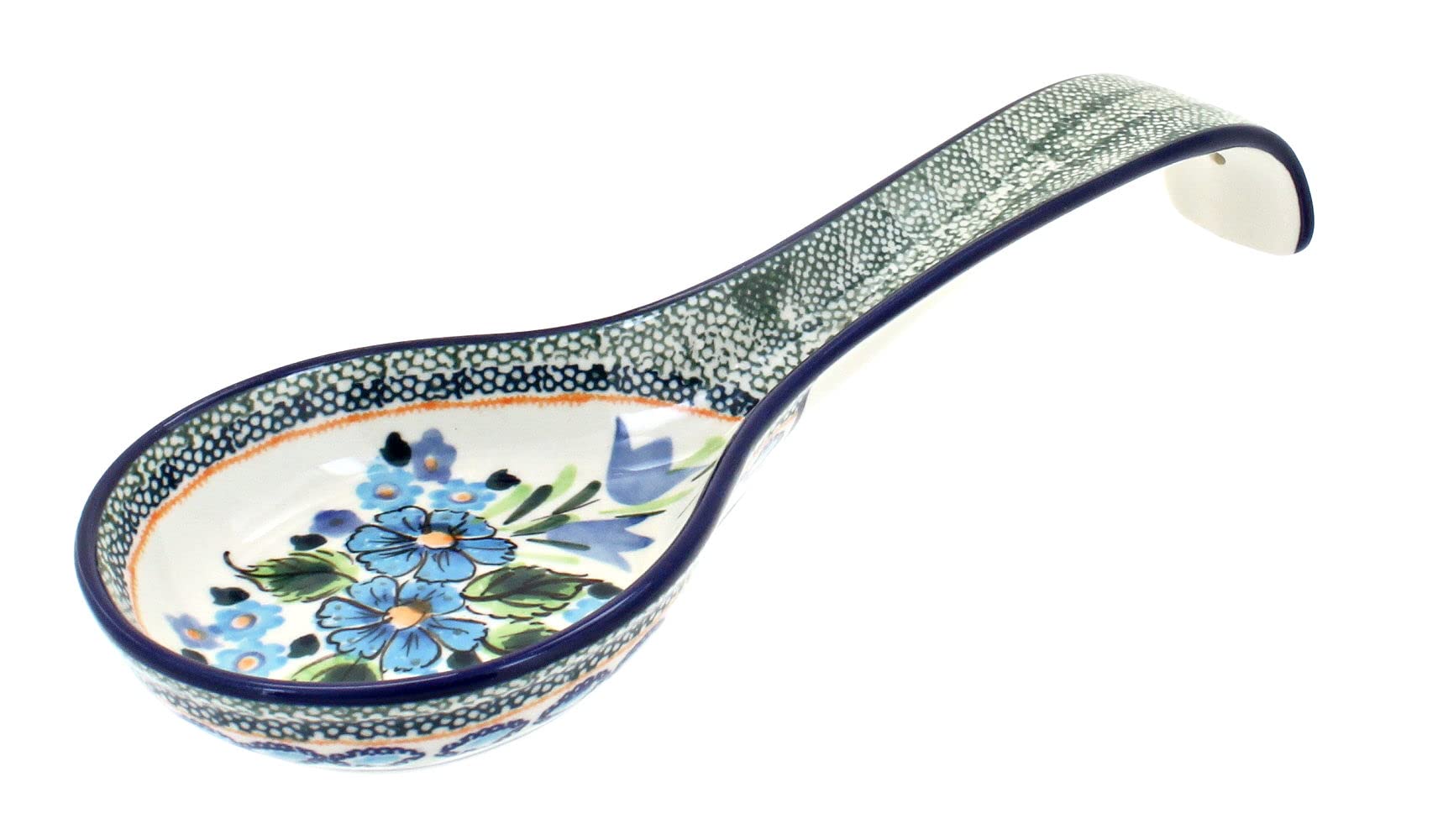 Blue Rose Polish Pottery Ballina Large Spoon Rest - Handmade Ceramic Kitchen Utensil Holder for Cooking, Serving & Dining Decor