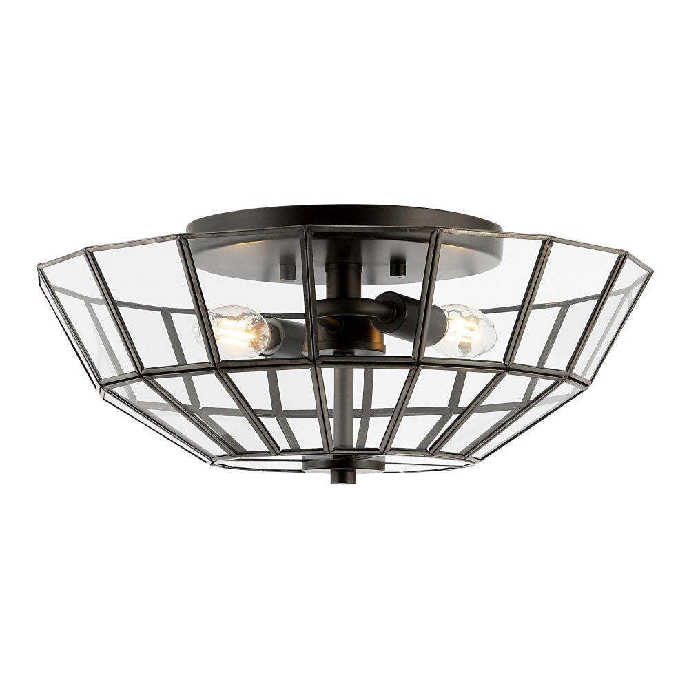 15.5 Inch Farmhouse Rustic Iron and Glass LED Semi Flush Mount Ceiling Light - Perfect for Kitchen, Dining Room, and Entryway Lighting