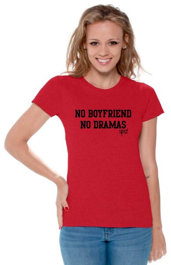 Awkwardstyles Women's Funny No Boyfriend No Drama Graphic Tee - Black Humor T-Shirt with Free Bookmark | Casual Outfit, Girls Night Out, Birthday Gift