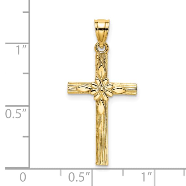 14K Solid Yellow Gold Latin Mexican Holy Cross Flower Necklace - Religious Chain Pendant with Jesus Christ Charm - Perfect for Baptism, First Communion & Spiritual Gifts