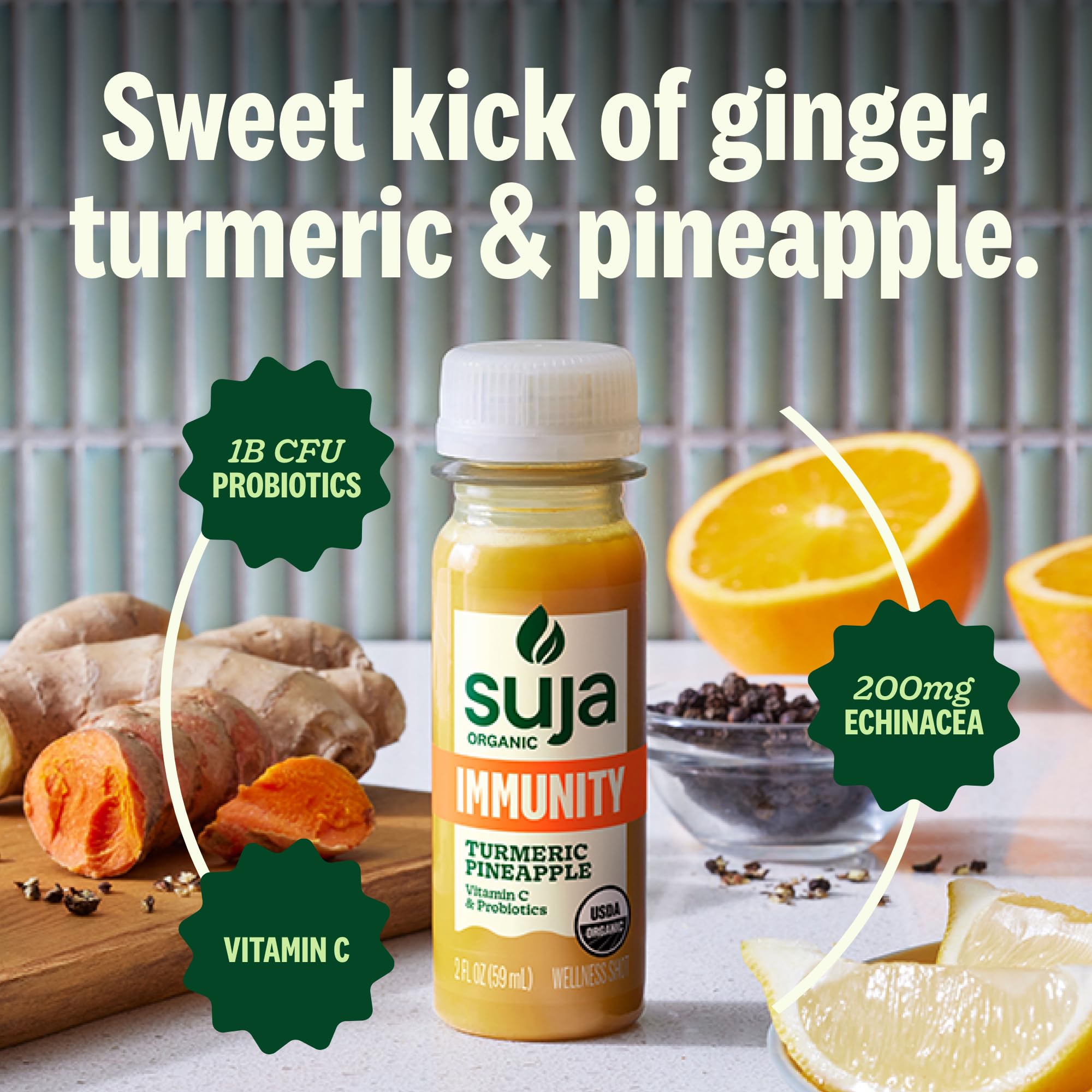 Organic Immunity Defense Shot with Turmeric & Ginger (20 Pack) | Cold-Pressed Juice with Live Probiotics | Plant-Based, Gluten-Free Immune Support | Perfect for Travel, Workouts & Daily Wellness Boost