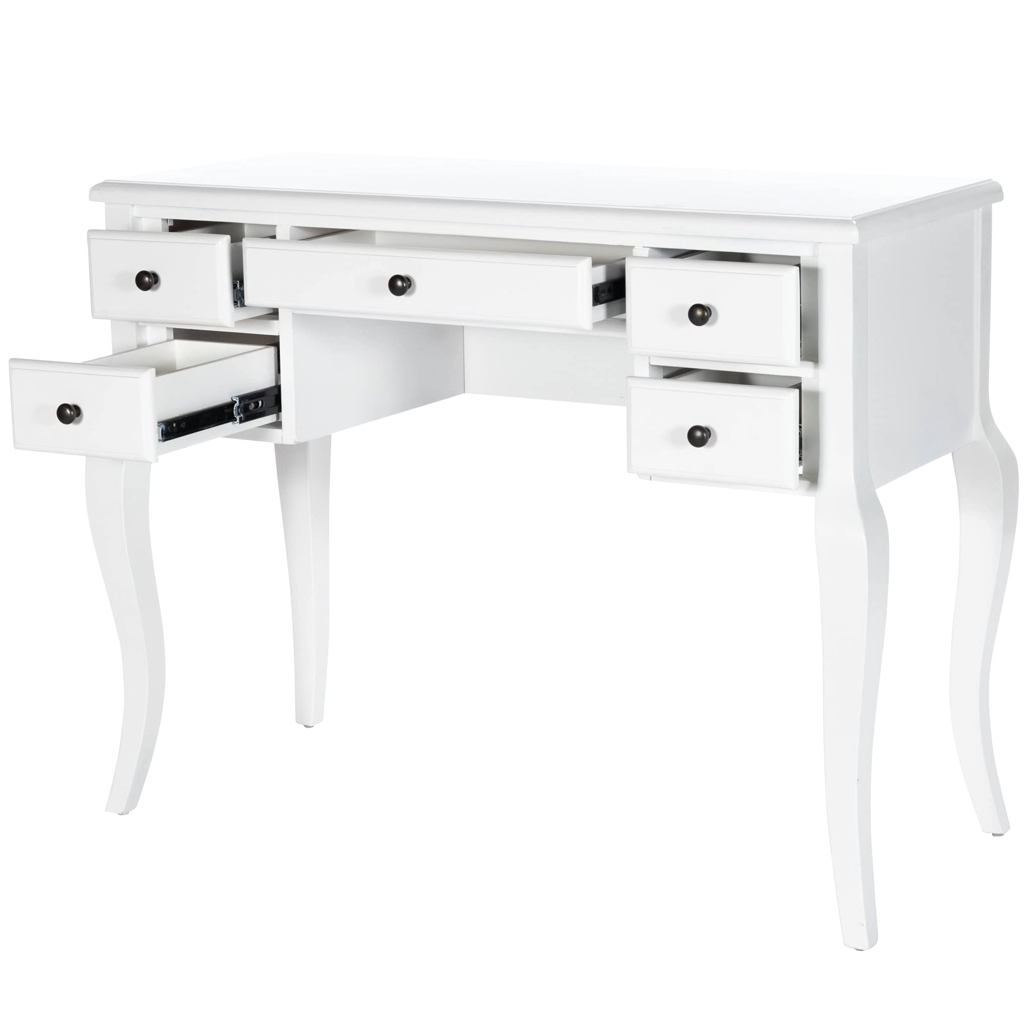 Acacia Wood Writing Desk with MDF & Birch Veneers - Cottage White Home Office Desk for Small Spaces, Study & Workstation