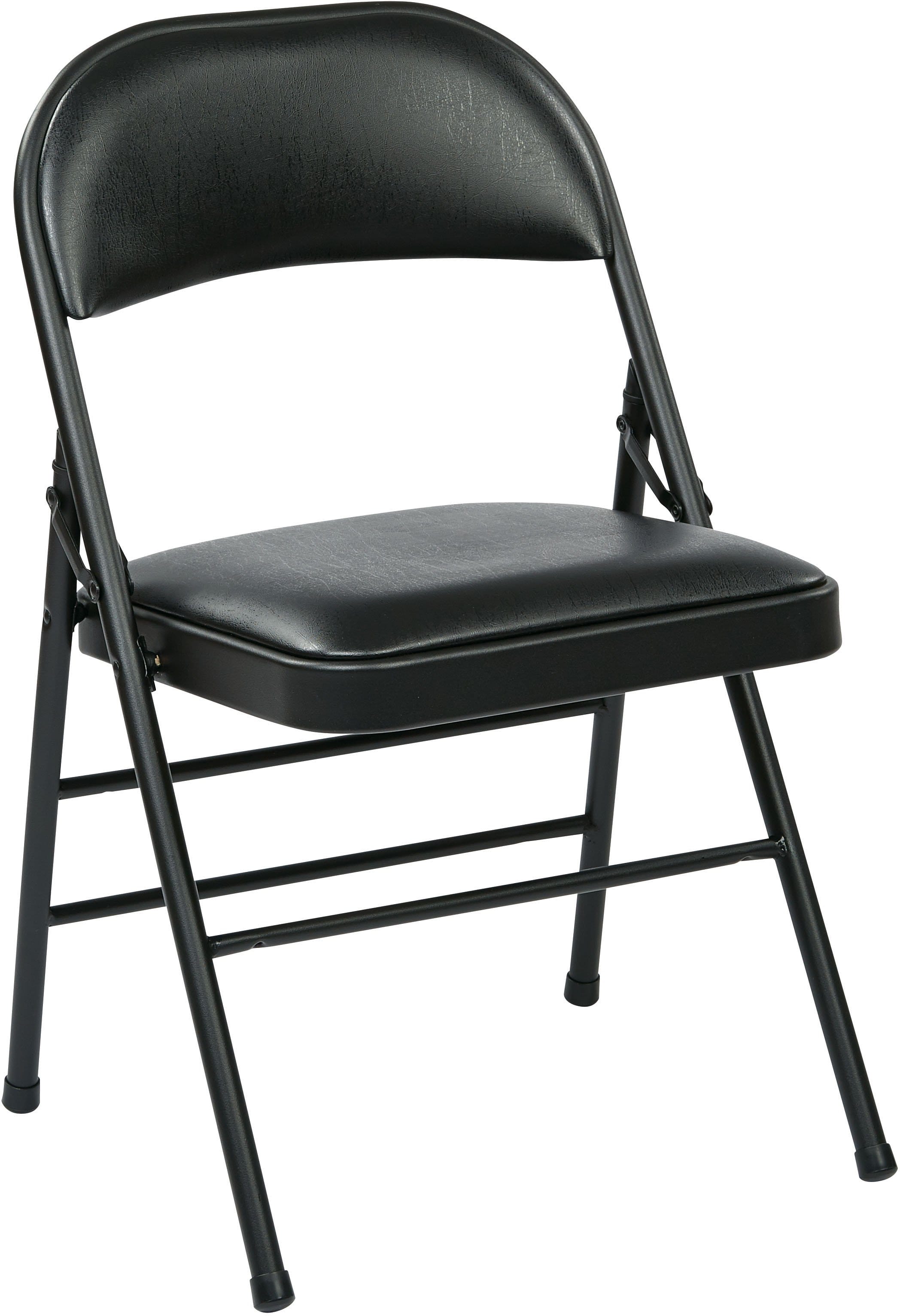 Office Star Work Smart™ Folding Chairs - Set of 4 Vinyl Stackable Chairs with Steel Frame, Black (FF 23324V) - Perfect for Office, Conference Rooms, Events and Home Use