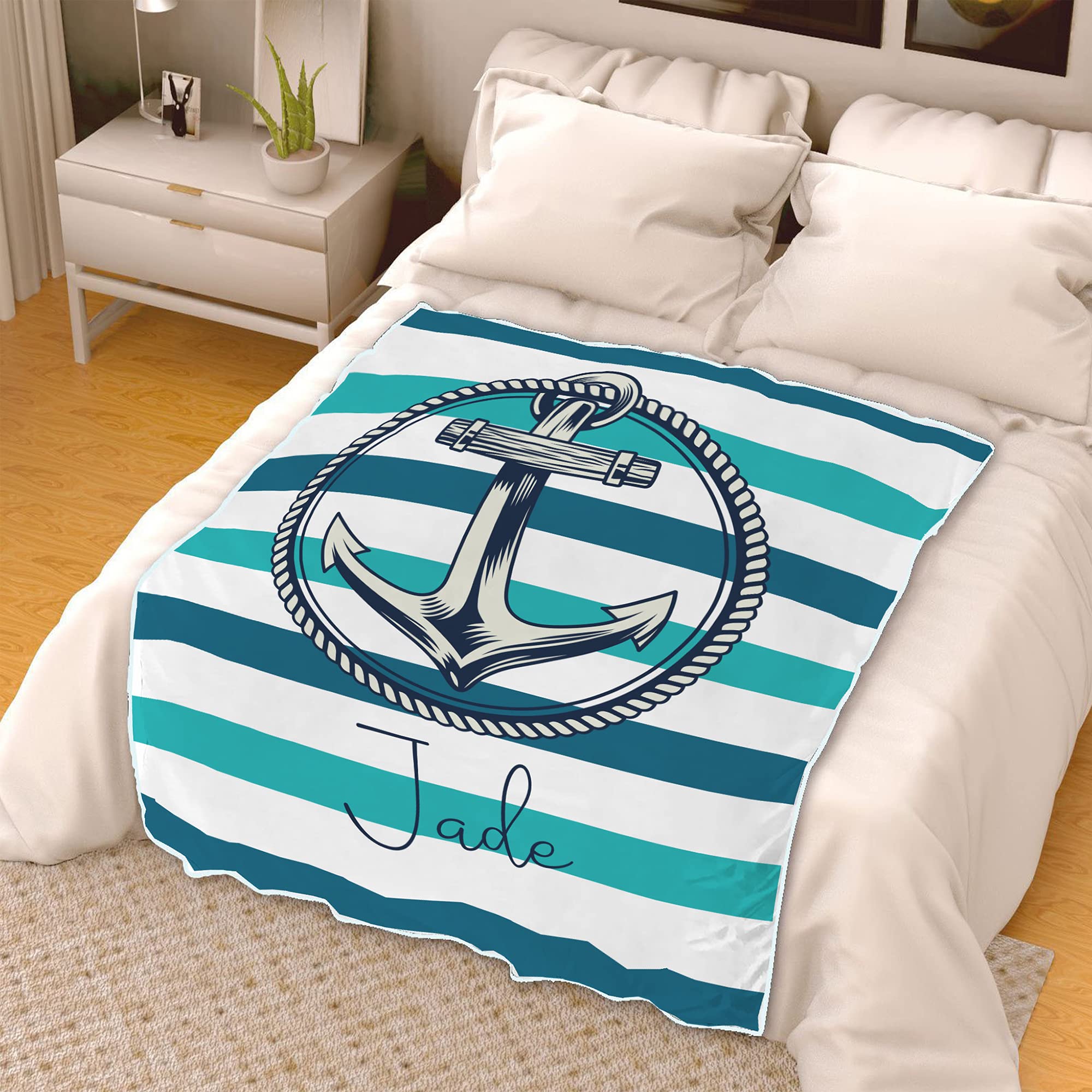 Personalized Boat Name Blanket - Custom Nautical Blanket with Anchor Design - Perfect Gift for Sailors & Boating Enthusiasts - Great for Yacht Parties, Marine Decor & Cozy Nights on Board