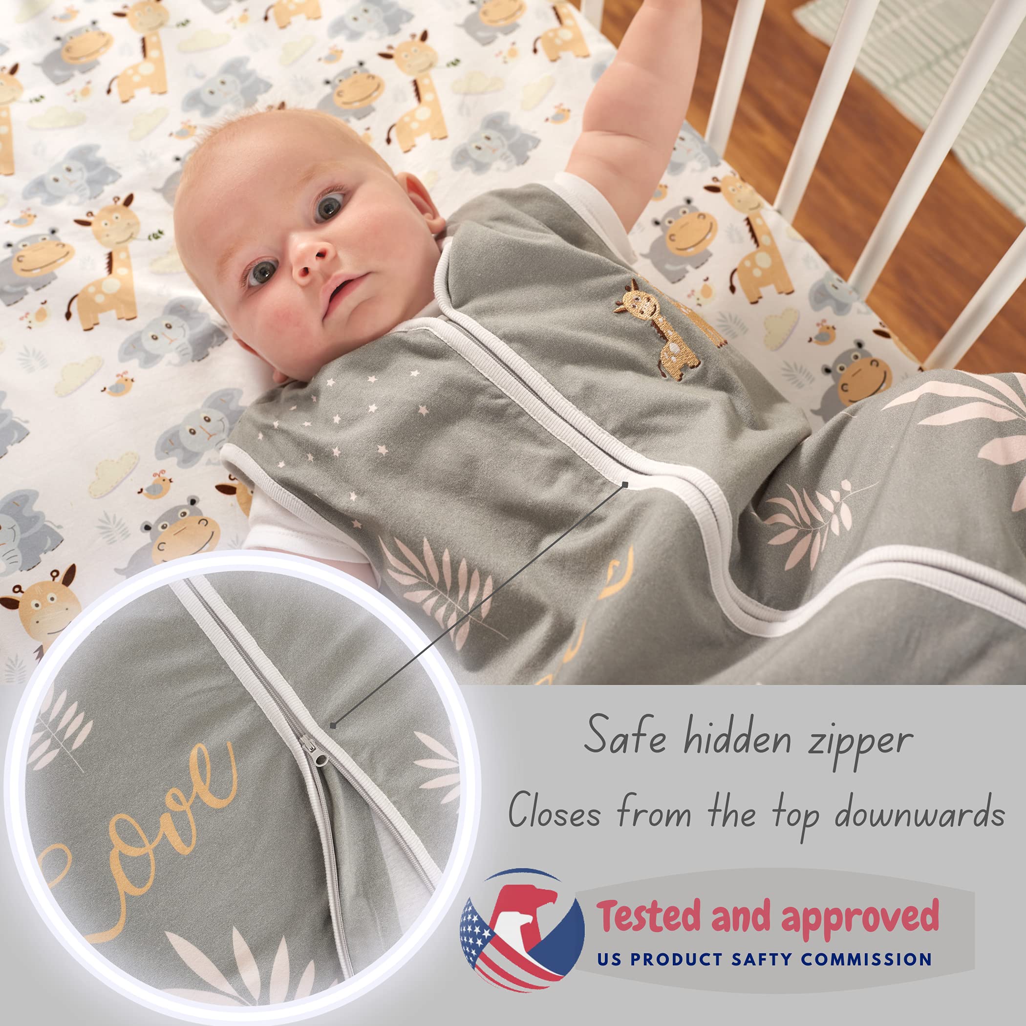 8-Piece Jungle Animal Safari Crib Bedding Set for Boys & Girls - Gray/Tan/White Nursery Bedding | Perfect for Baby Showers & Nursery Decor