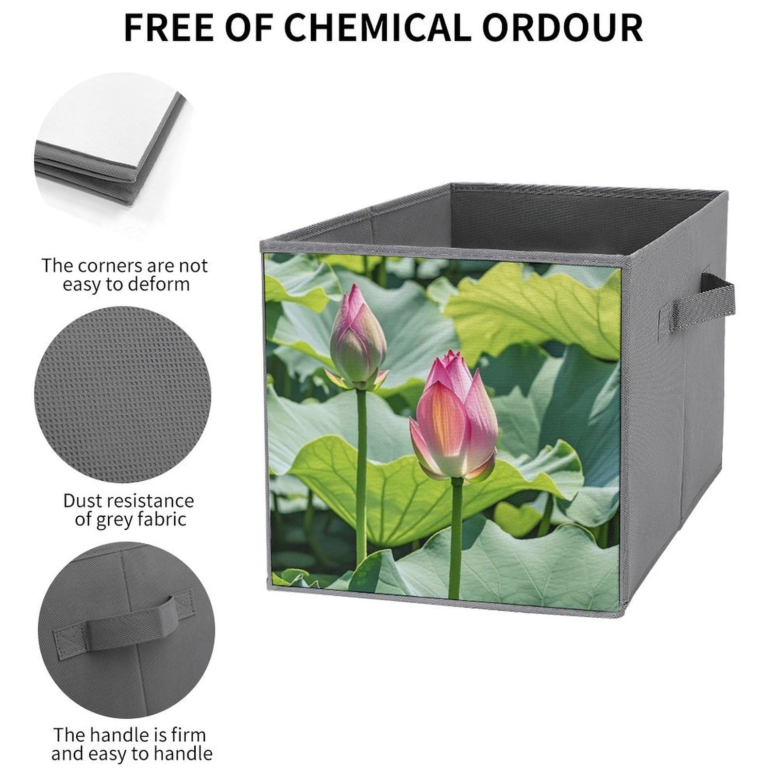 1PCS Foldable Storage Bins with Beautiful Lotus Flower Print - Large Capacity Storage Box with Handle for Home, Office & Playroom Organization - Perfect for Toys, Books & Clothes Storage