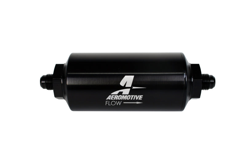 Aeromotive AN-6 Male Inline Fuel Filter 10 Micron Microglass Element - Bright Dip Black Finish for High Performance Fuel Systems & Racing Applications