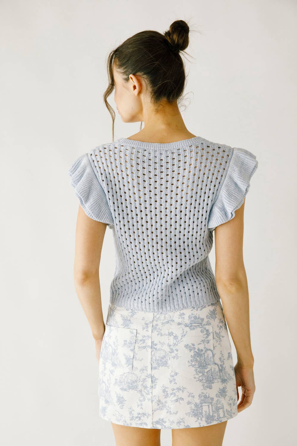 Blue Skies Lasercut Knit Top - Women's Trendy Lace Cutout Blouse for Casual Wear & Date Night Outfits