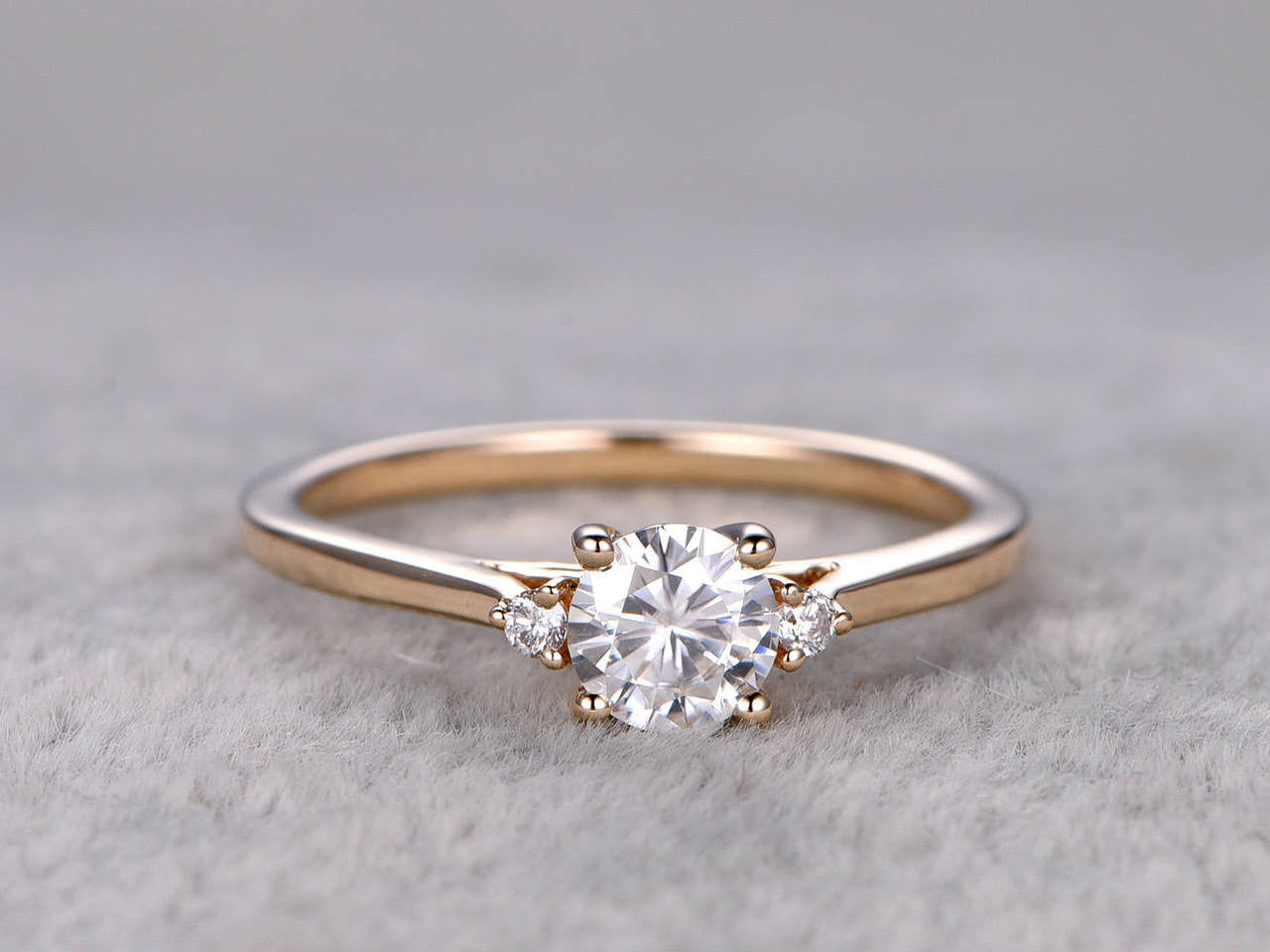 14K/18K Yellow Gold Moissanite Diamond Engagement Ring - 0.5 Carat Three Stone Promise Ring for Women, Wedding, Anniversary & Proposal