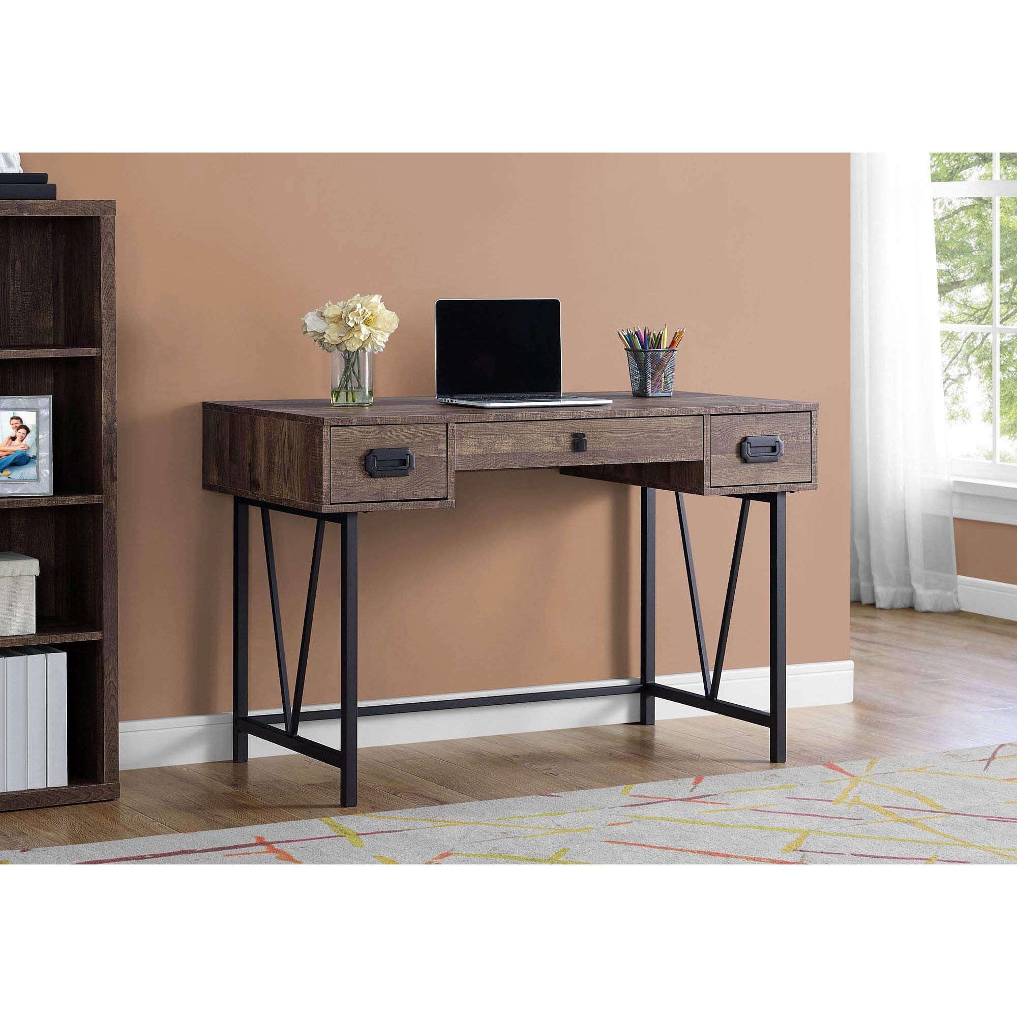 Reclaimed Wood Look Modern Computer Desk with Black Metal Legs - Stylish Home Office Desk for Work & Study | Perfect for Small Spaces & Contemporary Decor