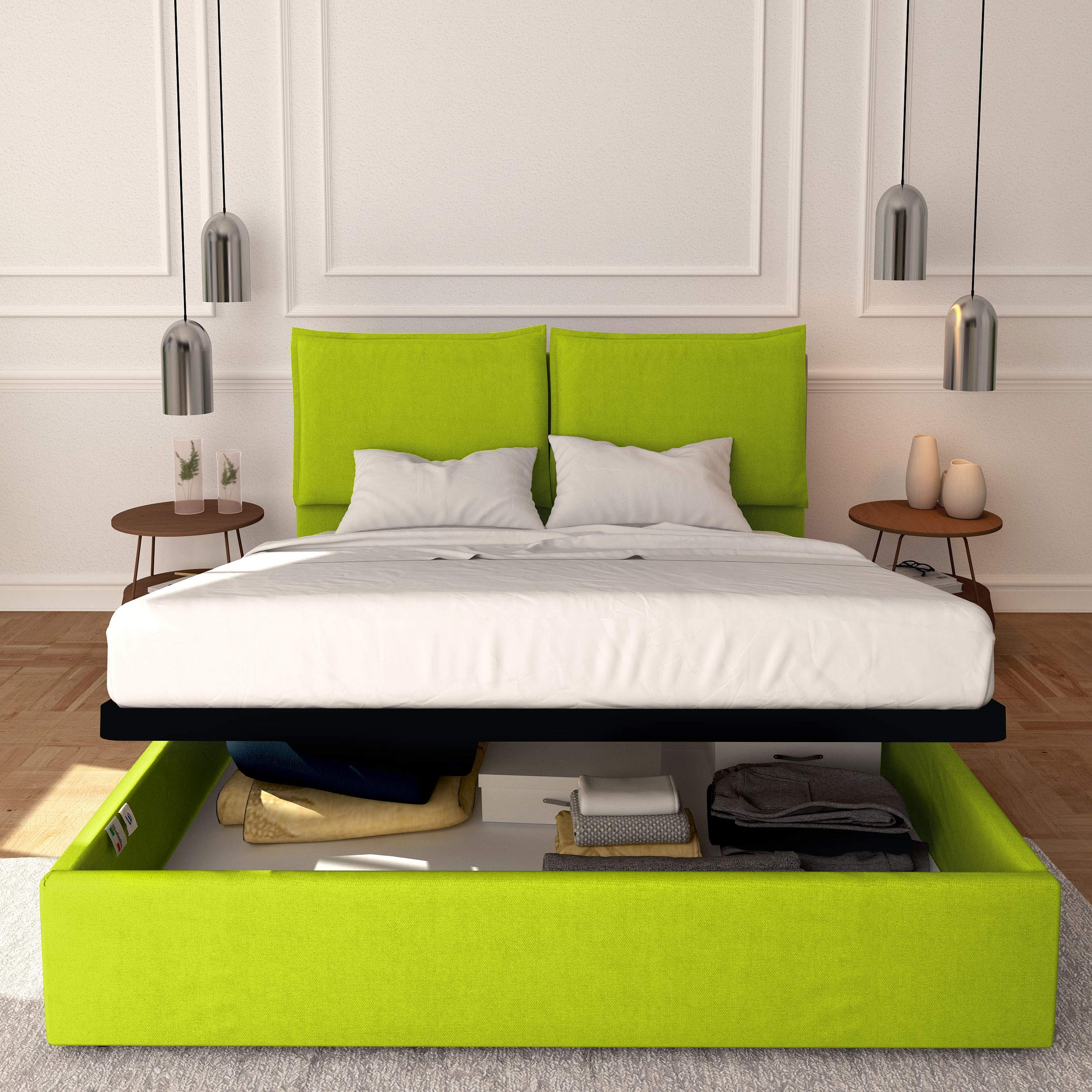 Baldiflex Licia Queen Size Bed Frame with Upholstered Headboard & Slatted Base - 160x190cm Synthetic Leather Platform Bed for Mattress Support, Modern Bedroom Furniture (Perfect for Master Bedrooms & Guest Rooms)