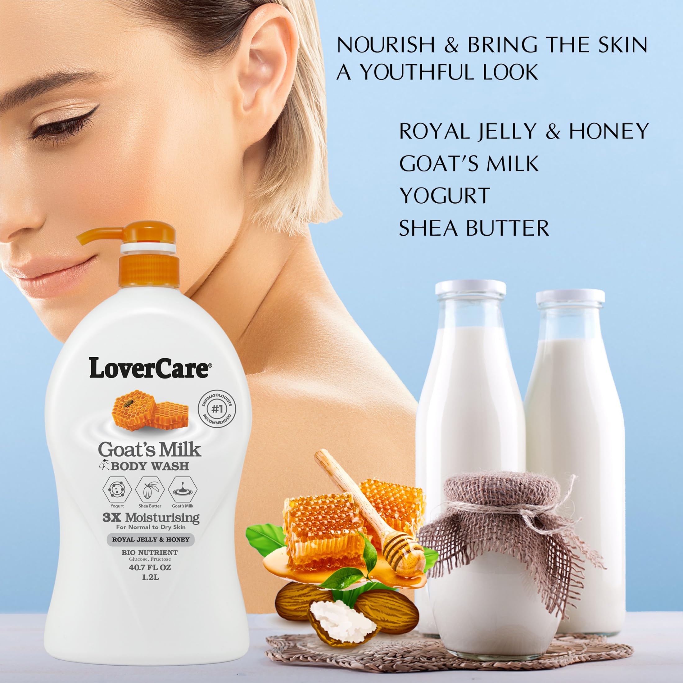 Goat Milk Body Lotion for Dry Skin with Royal Jelly & Honey - 27.05oz (800ml) Moisturizing Combo Set with Body Wash | Hydrating Skincare for Sensitive Skin, Perfect for Daily Use & Gift Giving