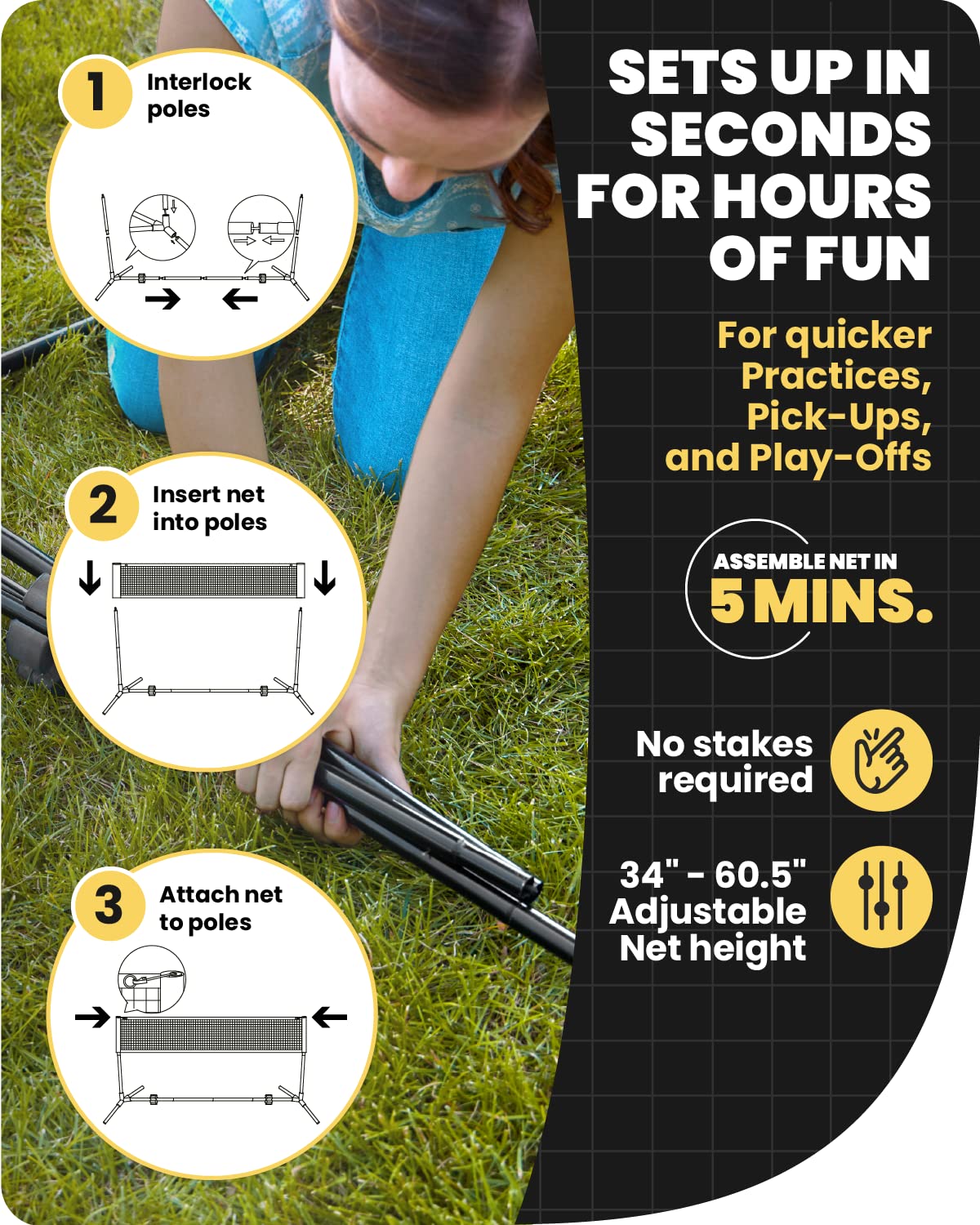 Premium Portable Pickleball & Badminton Set with Adjustable Net - 4 Paddles, 2 Rackets & 6 Balls - Outdoor & Indoor Sports Equipment for Backyard, Beach, Park & Gym Games