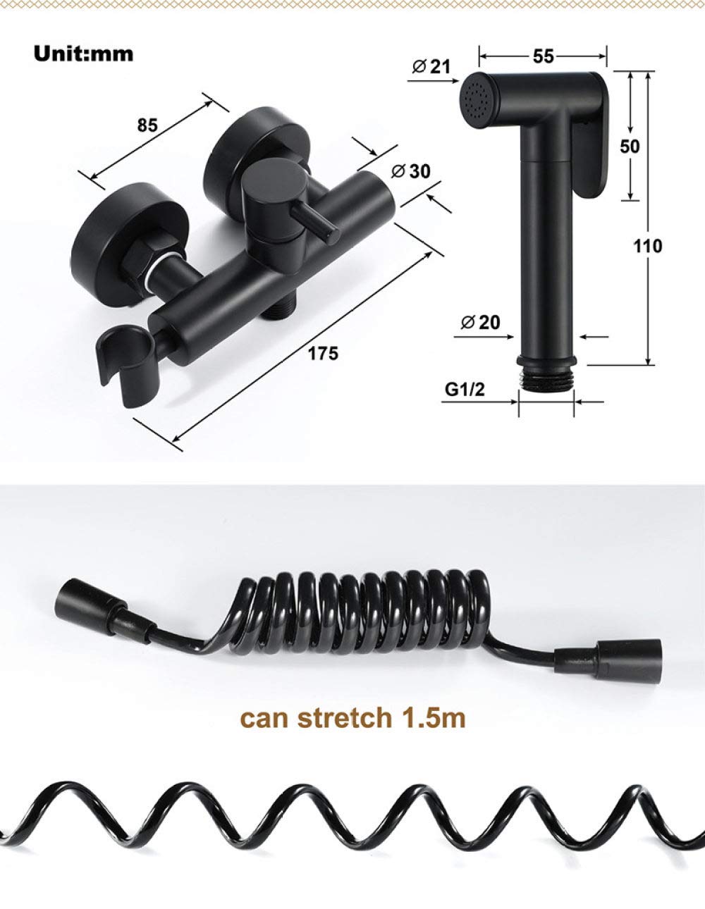 Adjustable Pressure Handheld Toilet Sprayer - Wall Mounted Black Diaper Sprayer for Cloth Diaper Cleaning & Bathroom Hygiene | Perfect for Baby Care, Toilet Cleaning & Pet Washing | Ideal for Nursery, RV & Home Use | Great for Travel, Camping & Emergency Situations