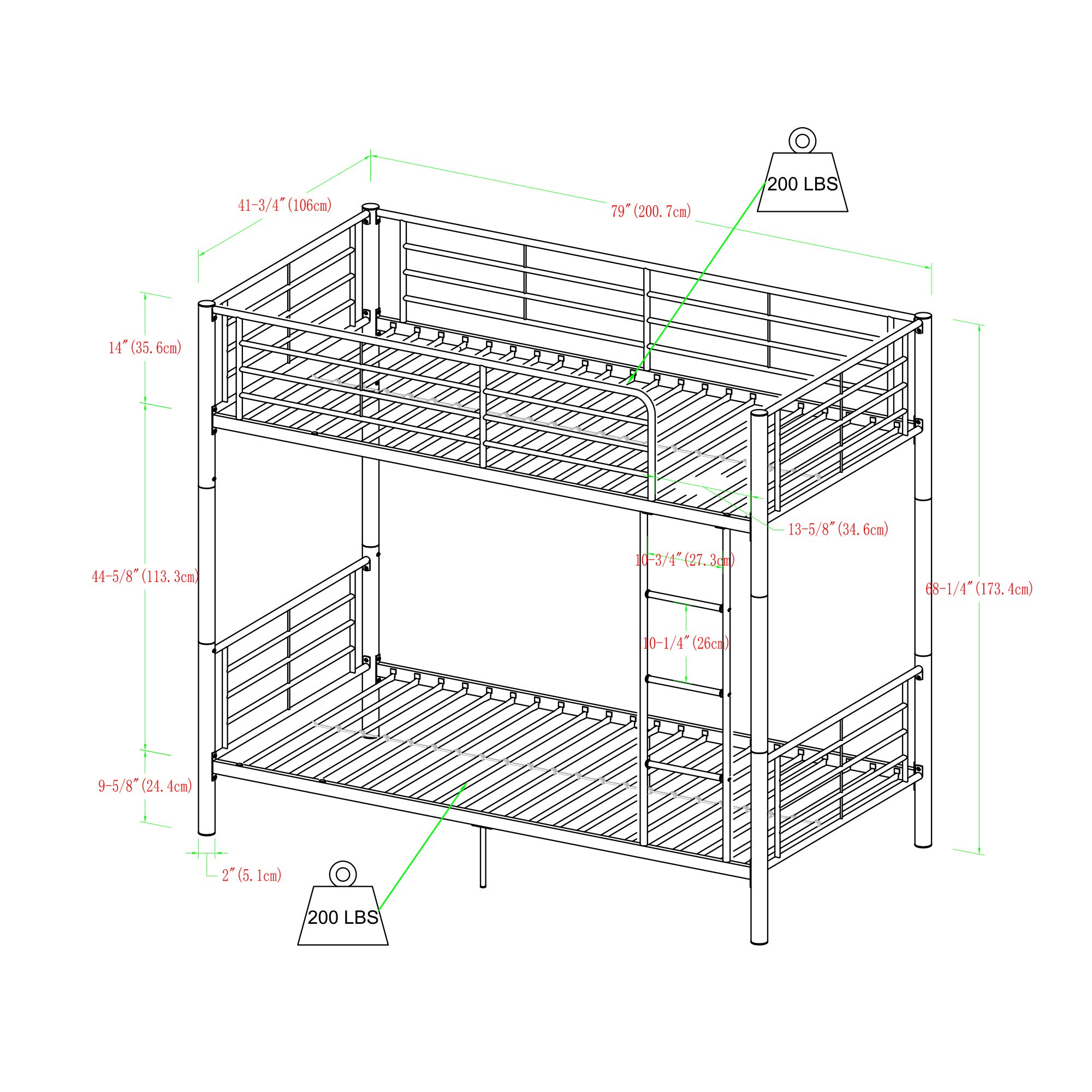Walker Edison Elodie Urban Industrial Twin over Twin Metal Bunk Bed - Sturdy White Metal Frame for Kids & Teens - Perfect for Small Bedrooms, Dorms & Guest Rooms