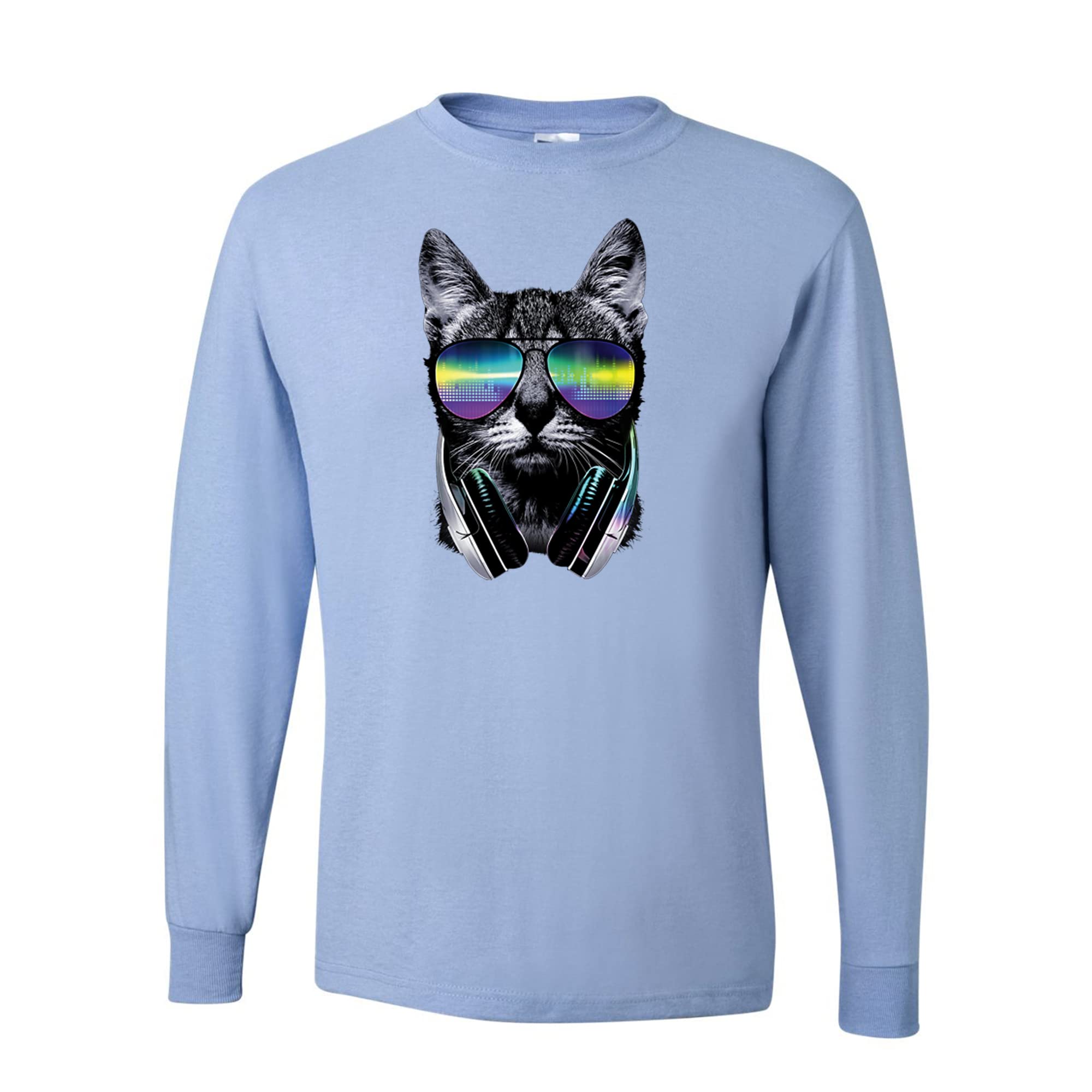 DJ Cat Kitty with Headphones Graphic Print Men's Long Sleeve T-Shirt - Perfect Gift for Cat Lovers, Music Enthusiasts & Casual Wear