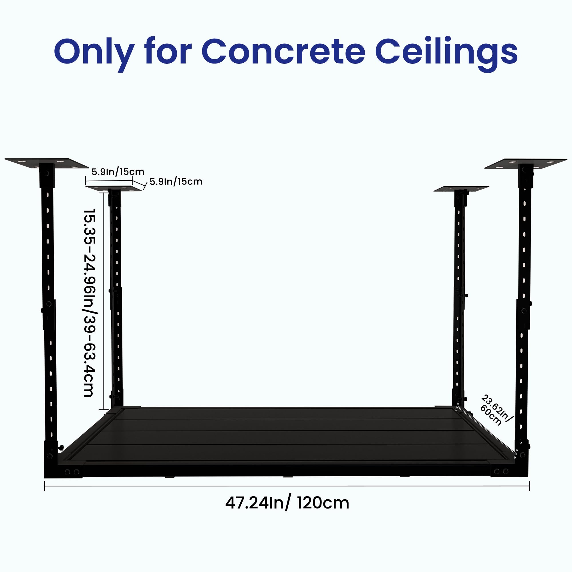 Heavy Duty Overhead Garage Storage Rack - 2x4 Metal Ceiling Storage System with 1100Lbs Capacity, Adjustable Shelves & 5 Free Hooks - Perfect for Garage Organization, Bike Storage & Seasonal Item Storage - Black