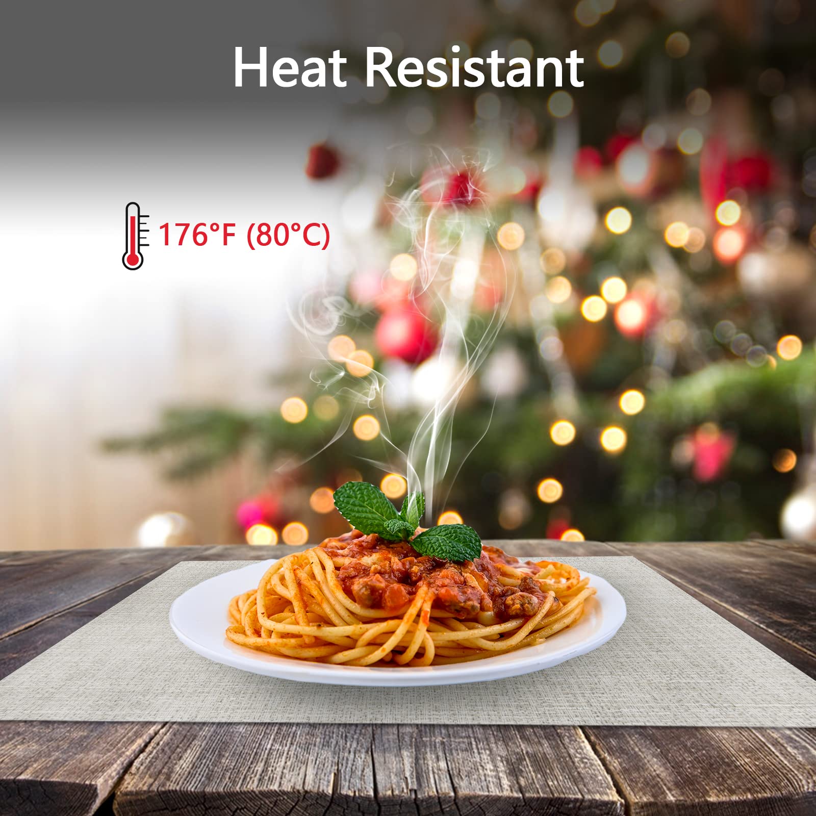 4-Pack Woven Vinyl Placemats - Waterproof & Washable for Indoor/Outdoor Use - Beige & White Table Mats for Dining, Picnics, and Parties