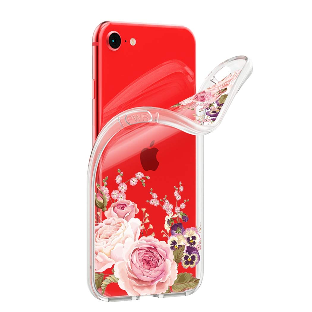 Rose Flower Clear Flexible TPU Bumper Case for iPhone SE 2020/iPhone 8/iPhone 7 - Soft Silicone Protective Cover with Cute Design | Perfect for Everyday Use, Work & Travel