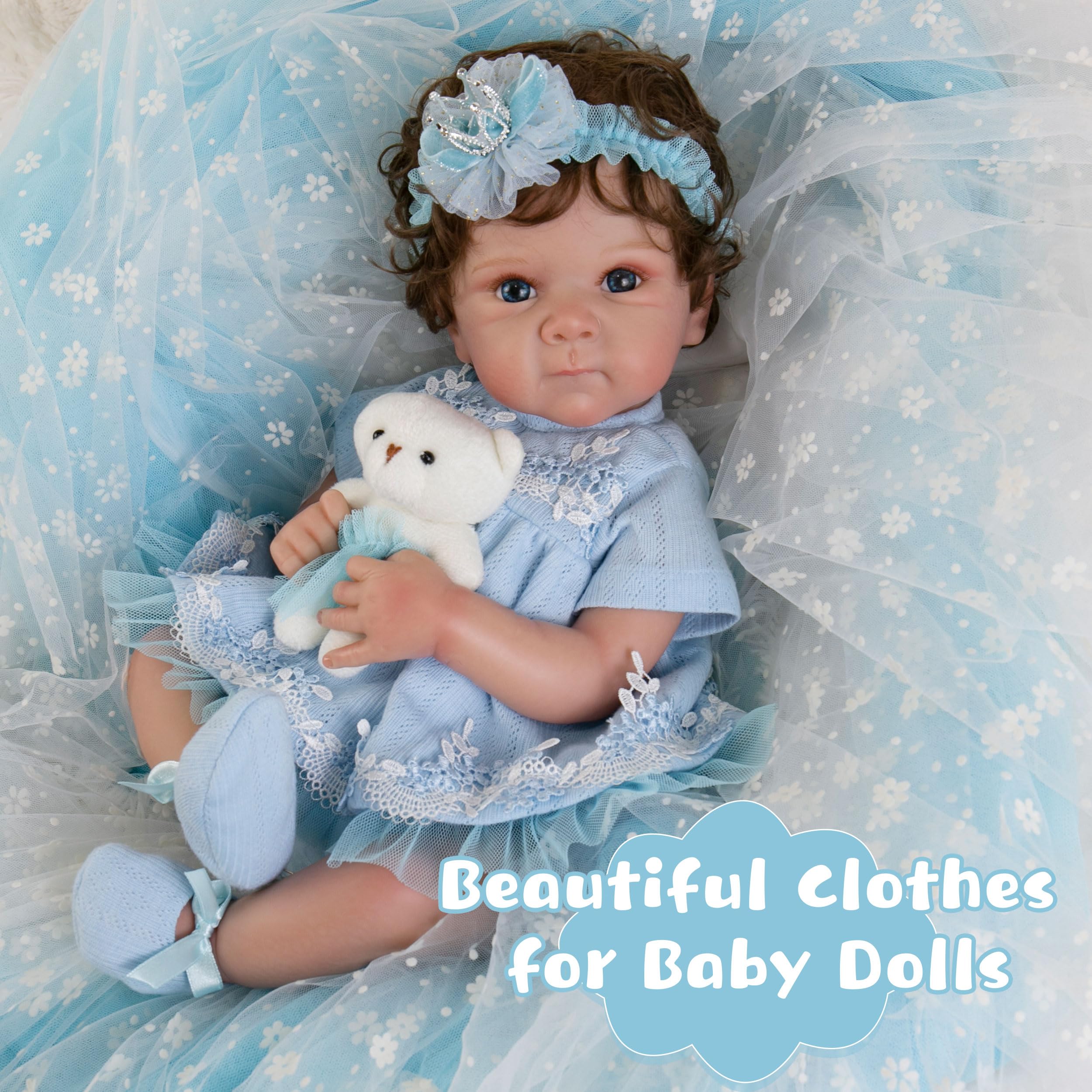 Realistic Reborn Baby Doll Clothes Set - Blue Girl Outfit & Accessories for 17-22 Inch Dolls | Perfect for Collectors, Photography & Role Play