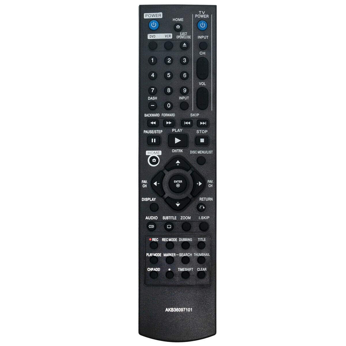 AKB36097101 Replacement Remote Control for LG DVD VCR Recorder - Compatible with RC897T, RC797T, RC389H, RC700N, RC397HM, RC397H, RC286H, RC286H-M, RC297H, RC297H-M, RC397H-M - Perfect for Home Entertainment Systems & Media Centers