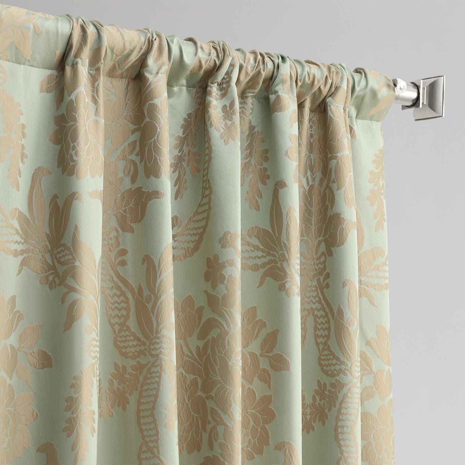 Magdelena Jade & Gold Damask Faux Silk Jacquard Blackout Curtains for Bedroom - Elegant Window Treatment for Living Room, Nursery & Home Decor