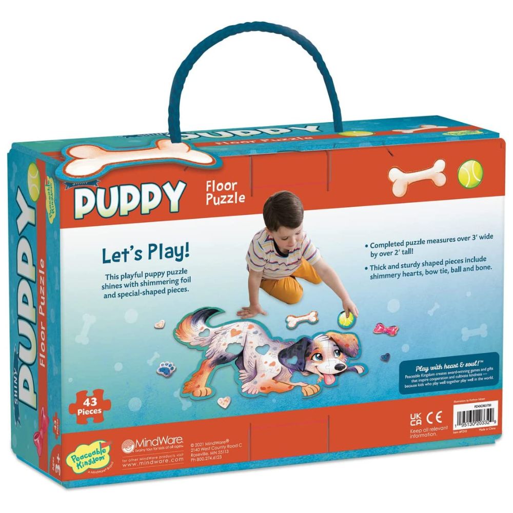 Peaceable Kingdom Shiny Puppy Floor Puzzle - 24-Piece Educational Dog Puzzle for Kids Ages 3-5 | Fun Learning Activity for Preschool Classroom & Home Playtime