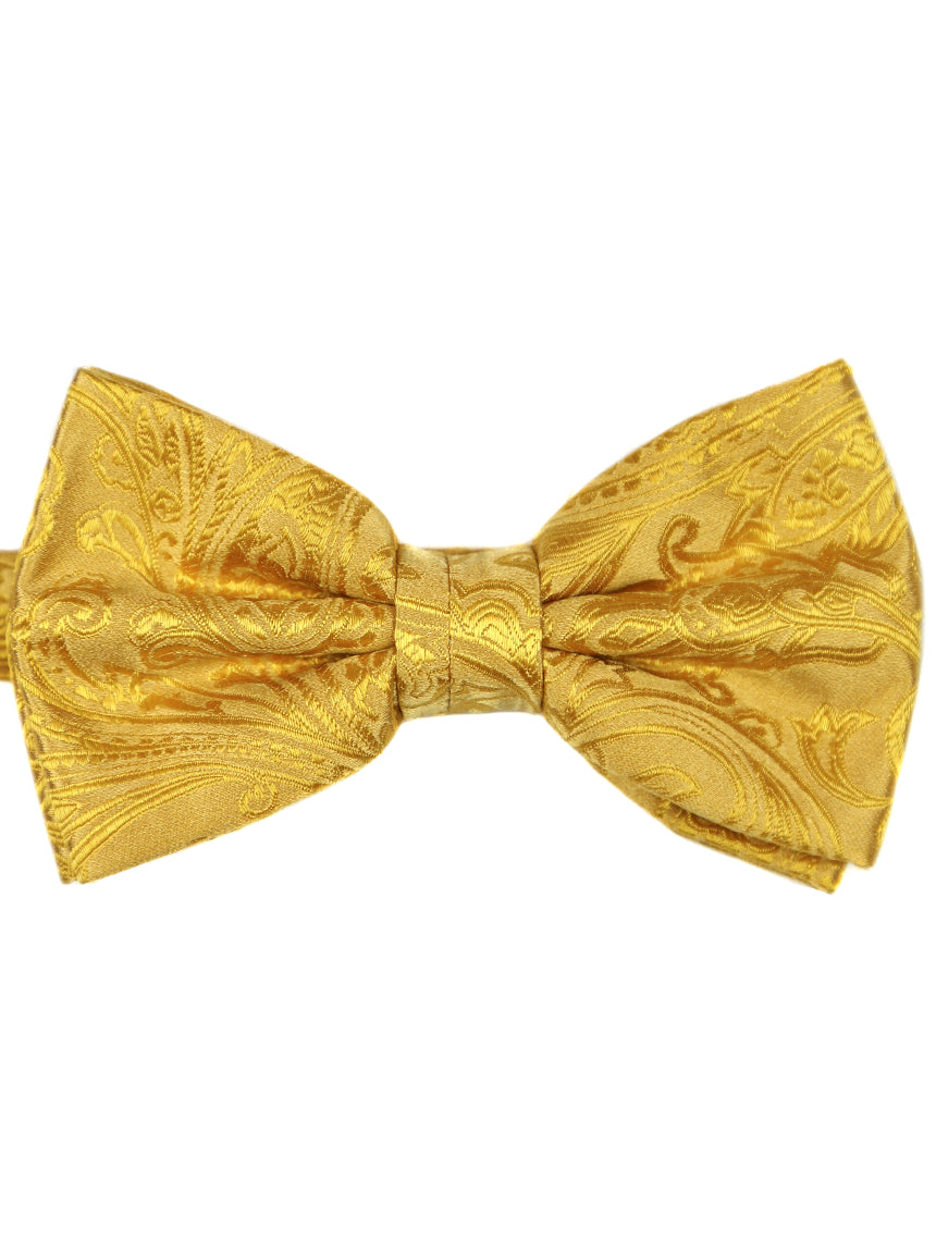 DÉCLIC Classic Paisley Bow Tie for Men - Yellow Silk Necktie for Weddings, Prom & Formal Events