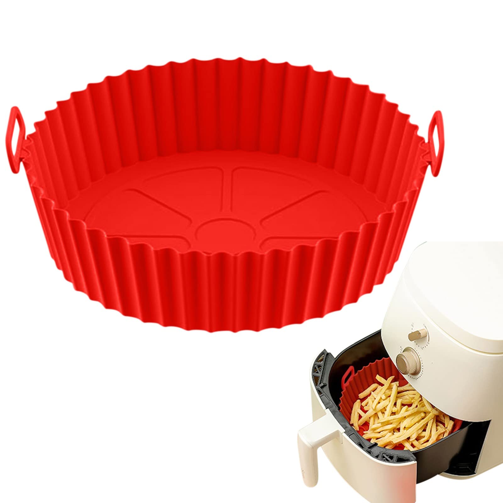 Non-Toxic Silicone Air Fryer Basket Liner - Reusable, Heat-Resistant & Dishwasher Safe - Perfect for Roasting, Steaming & Microwaving - Red (Medium) - Ideal for Healthy Cooking & Easy Cleanup