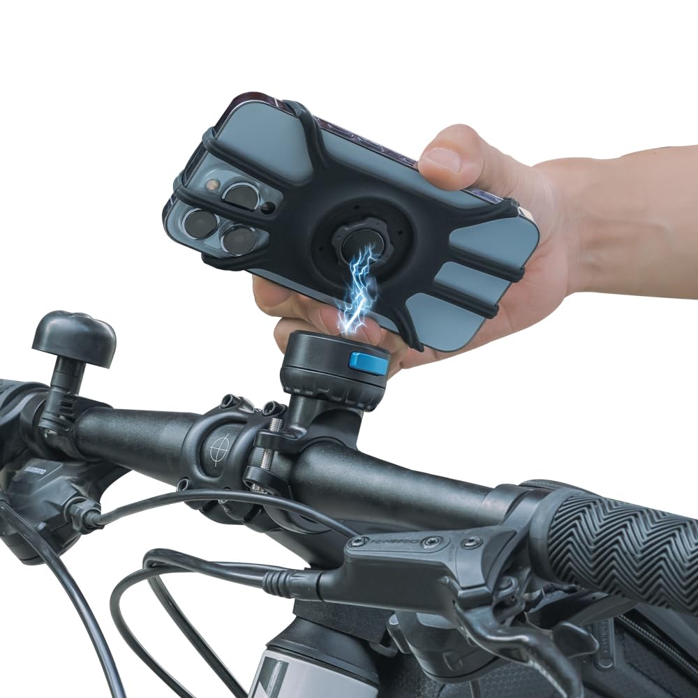 **Upgrade Bike Phone Mount - Magnetic Cell Phone Holder for Bicycle & Scooter Handlebar - Compatible with iPhone 16/15/14/13 Pro Max, Samsung Galaxy & More - Secure & Adjustable (Black & Blue) - Perfect for Cycling, Commuting & Outdoor Adventures**