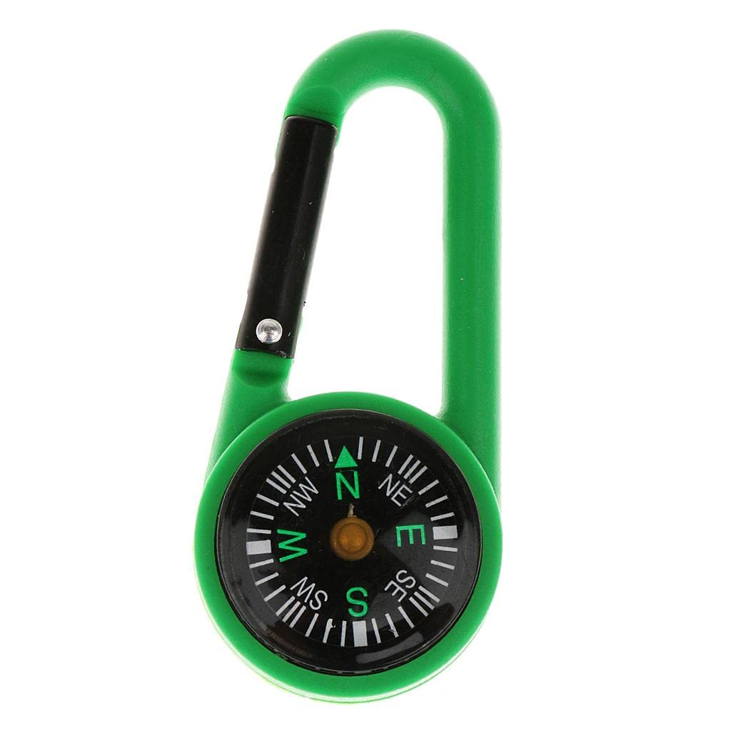 MERISHOPP 2 in 1 Multifunctional Camping Carabiner with Mini Compass - Lightweight Hiking Keychain for Outdoor Adventures, Backpacking & Survival Gear (Green) - Perfect for Hiking, Camping, Travel & Emergency Preparedness