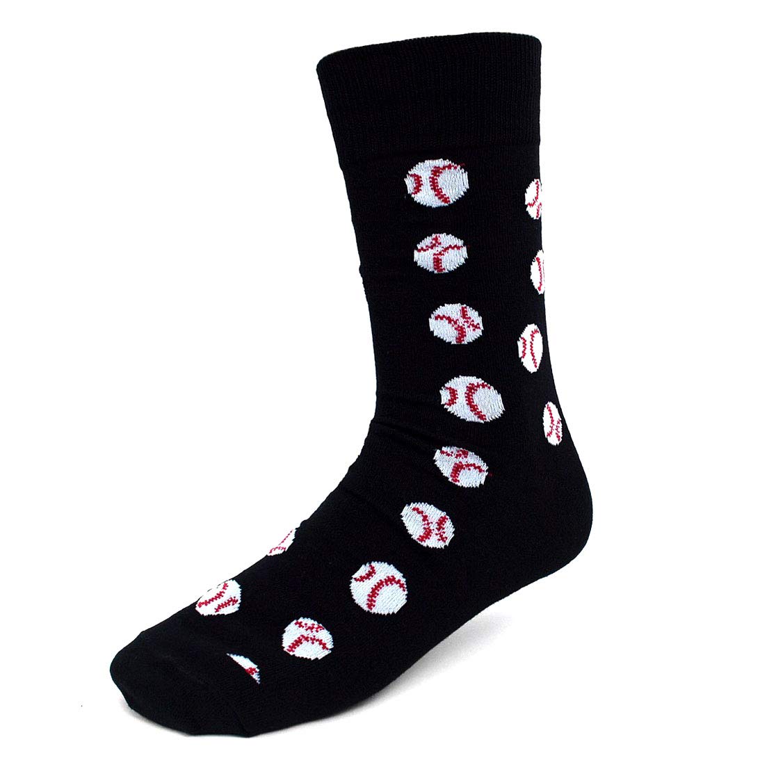 Men's Baseball Novelty Socks - Black, White & Red Striped Crew Socks for Sports Fans | Perfect for Baseball Games, Gifts & Casual Wear
