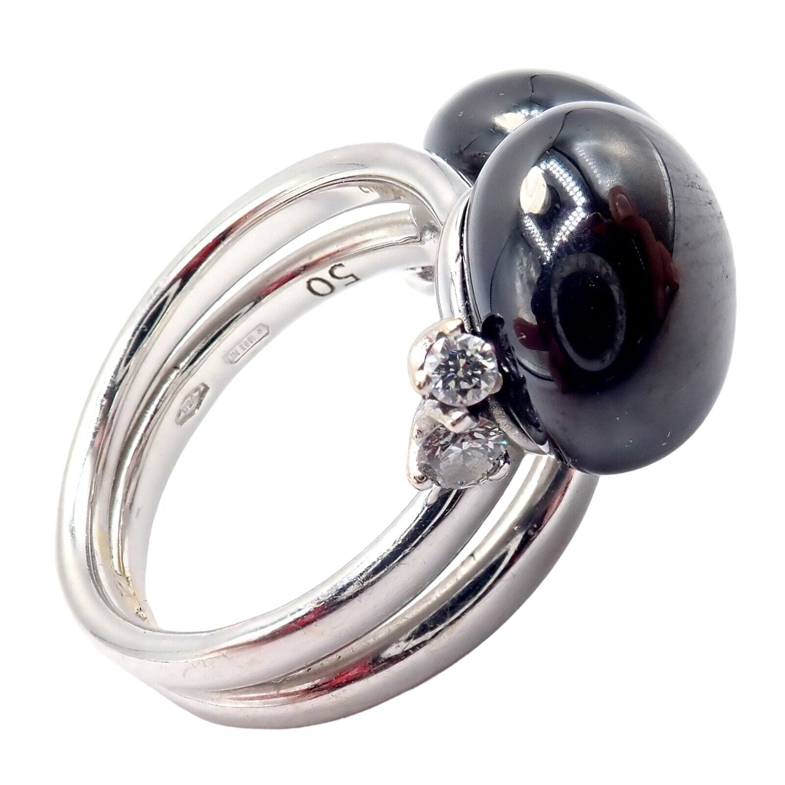 Authentic Pomellato Capri 18k White Gold Diamond Twin Black Ceramic Ring - Luxury Jewelry for Weddings, Anniversaries & Special Occasions