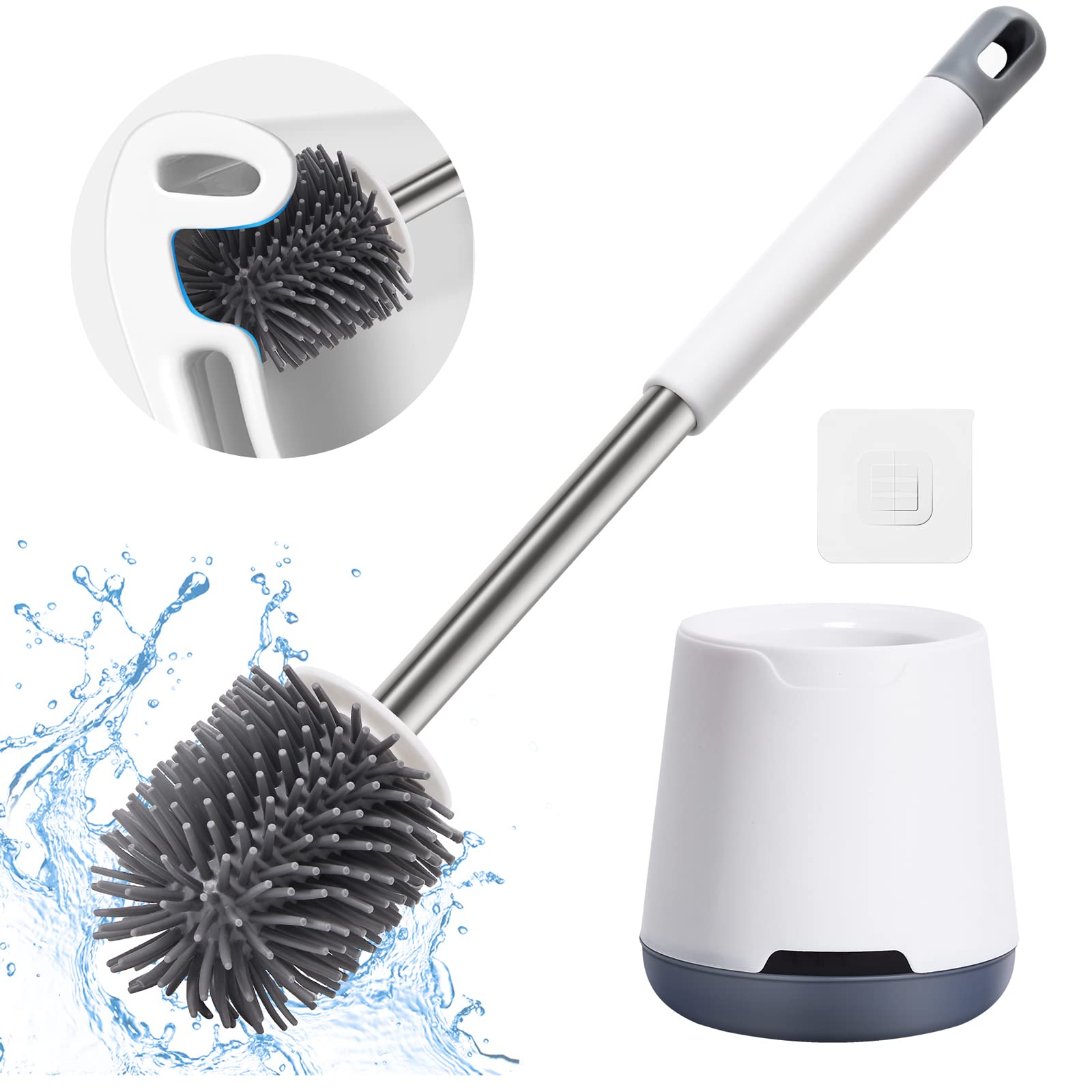Non-Slip Silicone Toilet Bowl Brush and Holder Set - Wall Mount & Floor Stand Bathroom Cleaning Kit with Hook (White) | Ideal for Deep Cleaning, Sanitizing & Odor Control in Home, Hotel & Office Restrooms